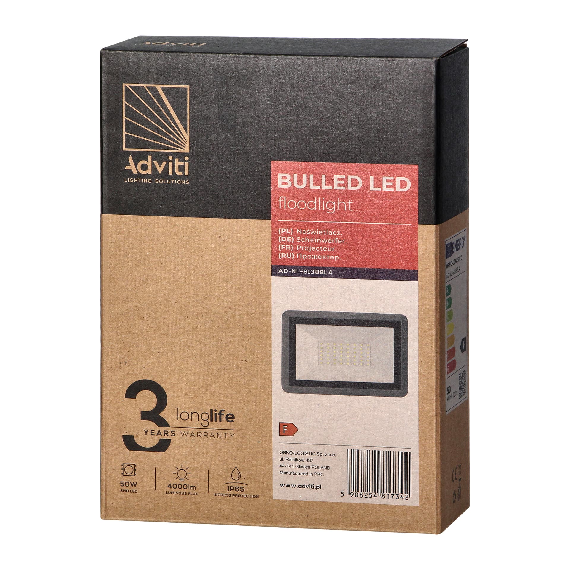 

BULLED 50W naświetlacz 4000lm, IP65, 4000K, aluminium + szkło