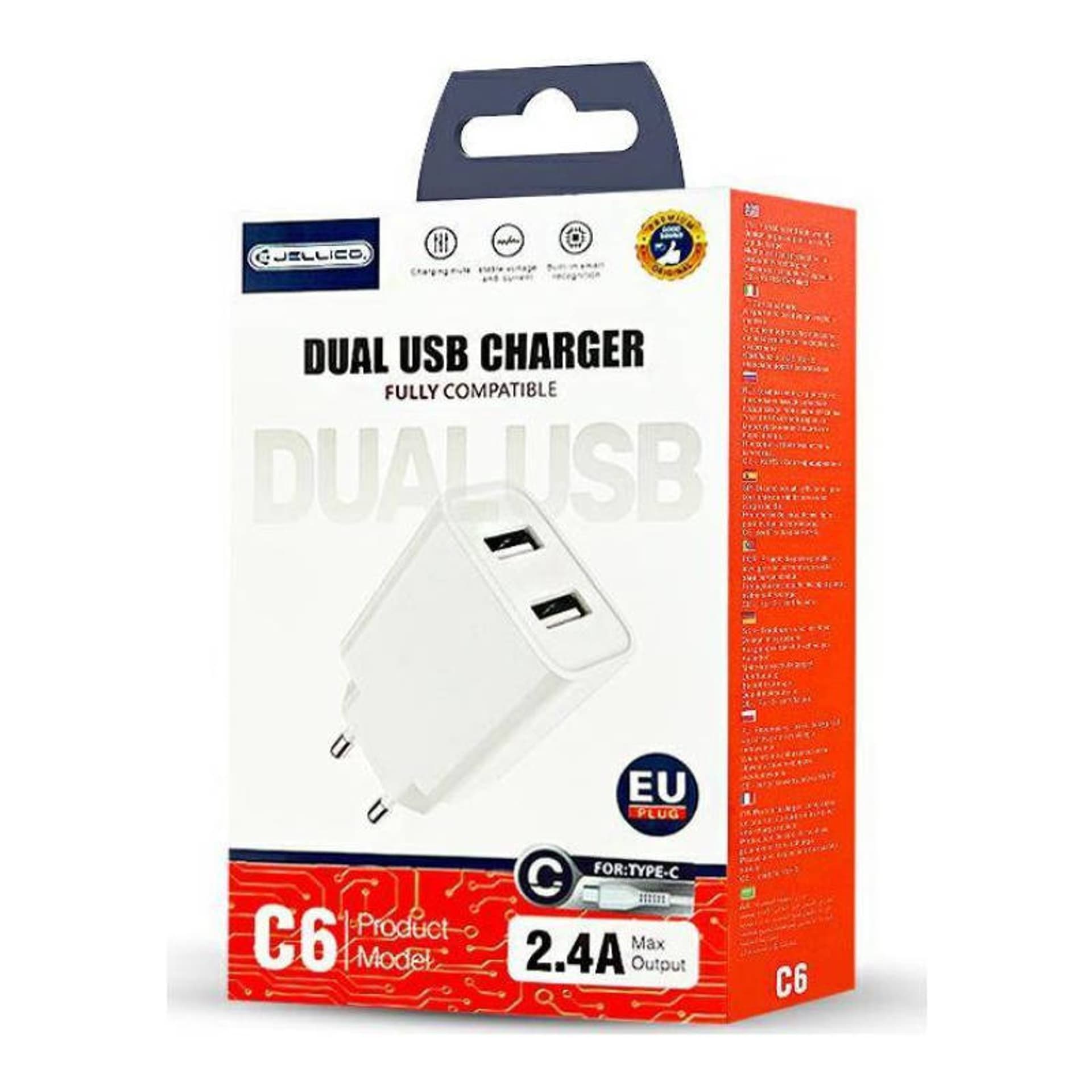 

Ładowarka Sieciowa 2.4A 2x USB + Kabel USB - USB-C Jellico C6 białe