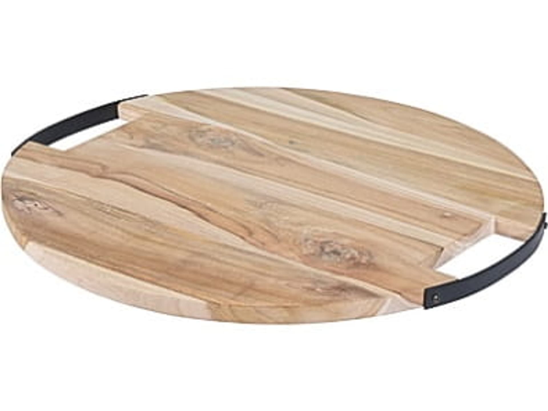 

Okrągła deska drewniana Teak do krojenia 39cm z metalowymi uchwytami