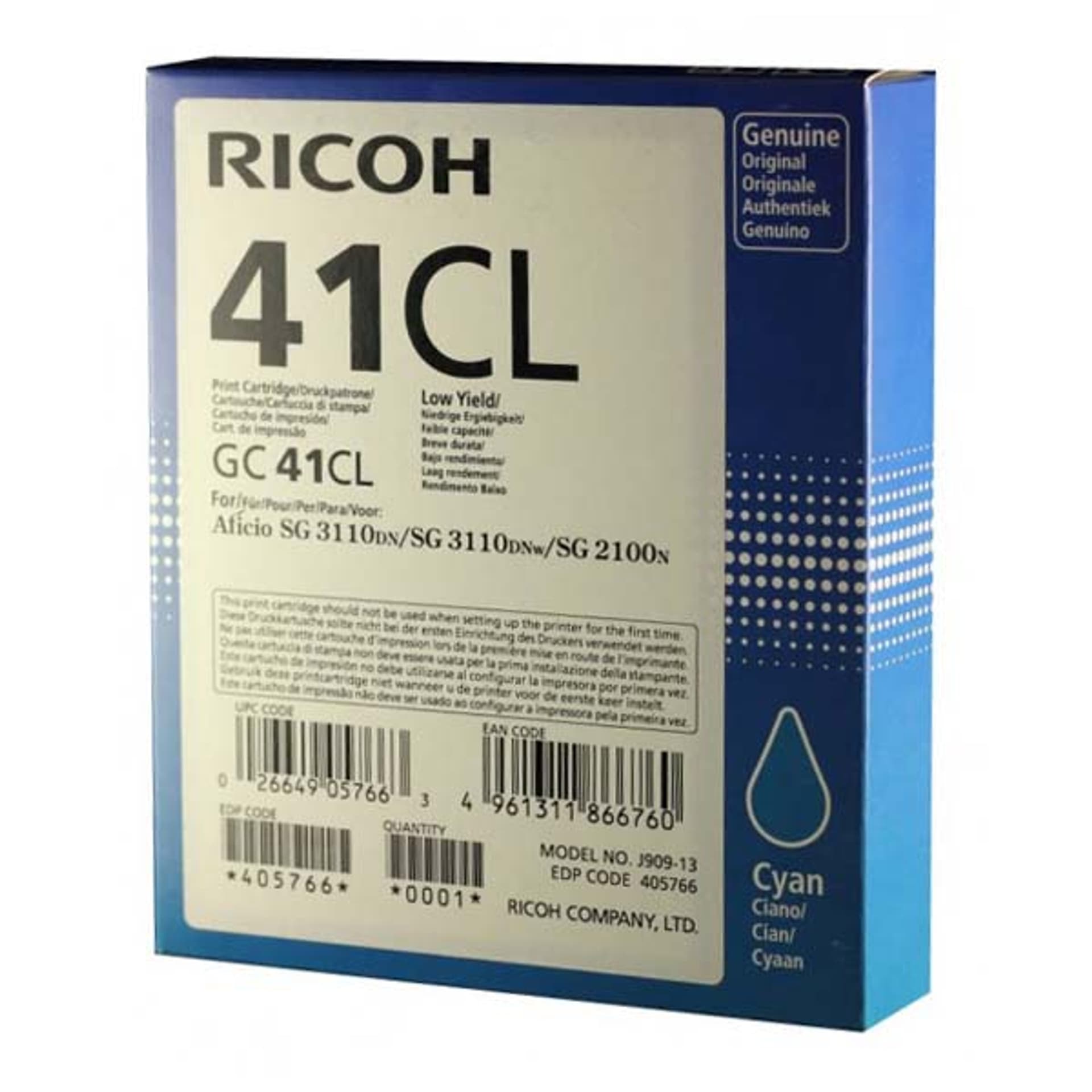 

Ricoh oryginalny wkład żelowy 405766, cyan, 600s, GC41C, Ricoh AFICIO SG 2100N