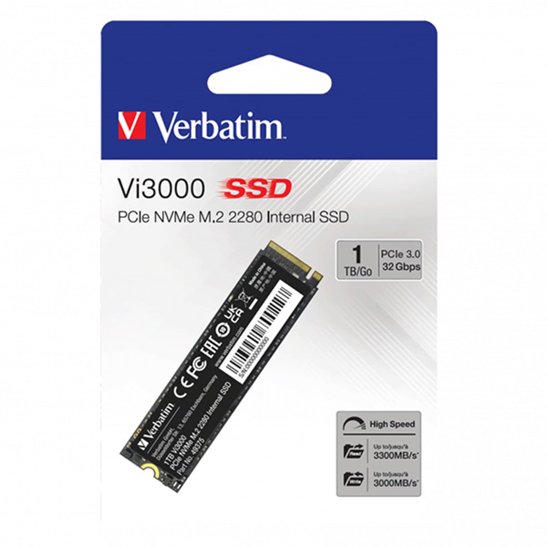 

Dysk SSD wewnętrzny Verbatim wewnętrzny NVMe, 1000GB, Vi3000 M.2, 49375, 3300 MB/s-R, 3000 MB/s-W