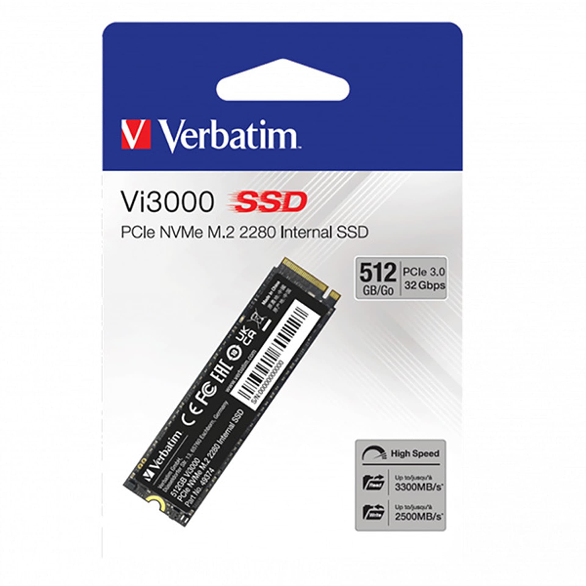 

Dysk SSD wewnętrzny Verbatim wewnętrzny NVMe, 512GB, Vi3000 M.2, 49374, 3300 MB/s-R, 2500 MB/s-W