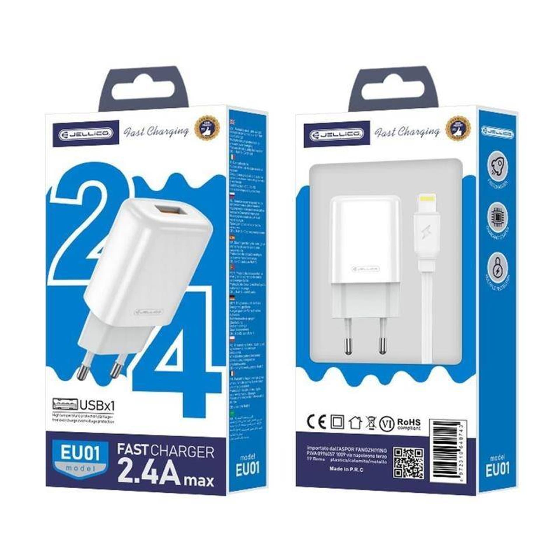 

Ładowarka Sieciowa 2.4A USB + Kabel USB - Lightning Jellico EU01 białe