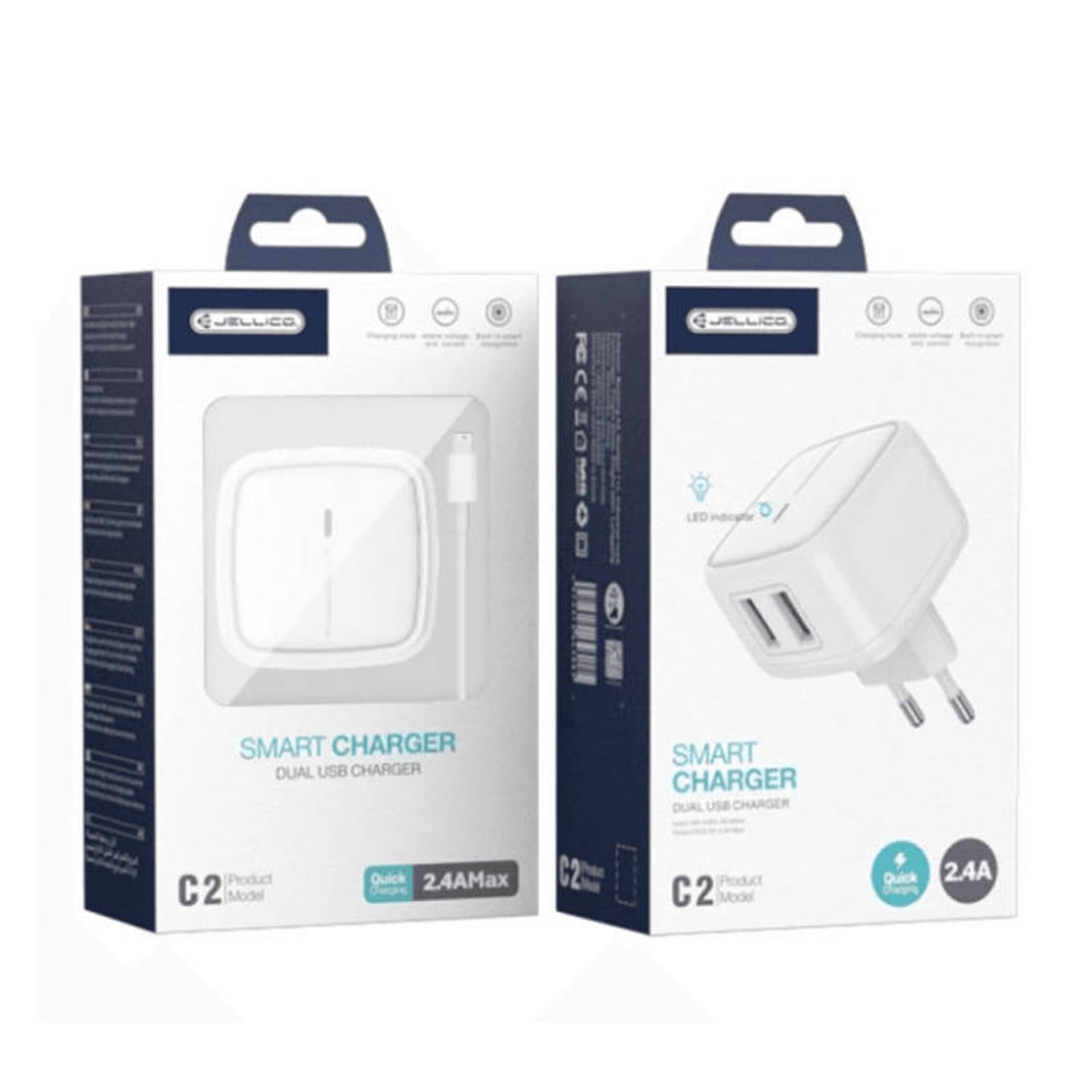 

Ładowarka Sieciowa 2.4A 2x USB + Kabel USB - Micro USB Jellico C2 białe