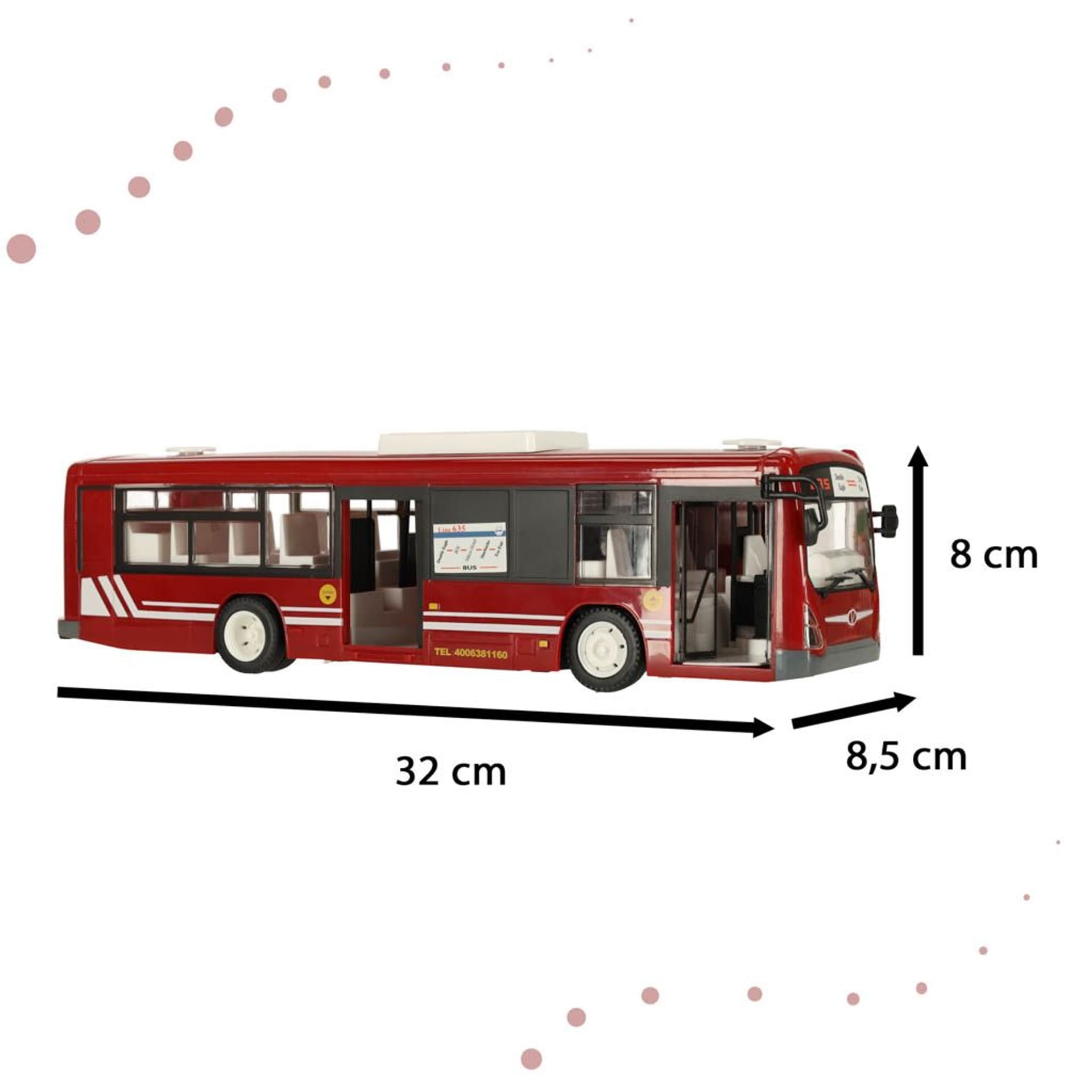 

Autobus zdalnie sterowany na pilota RC z otwieranymi drzwiami czerwony