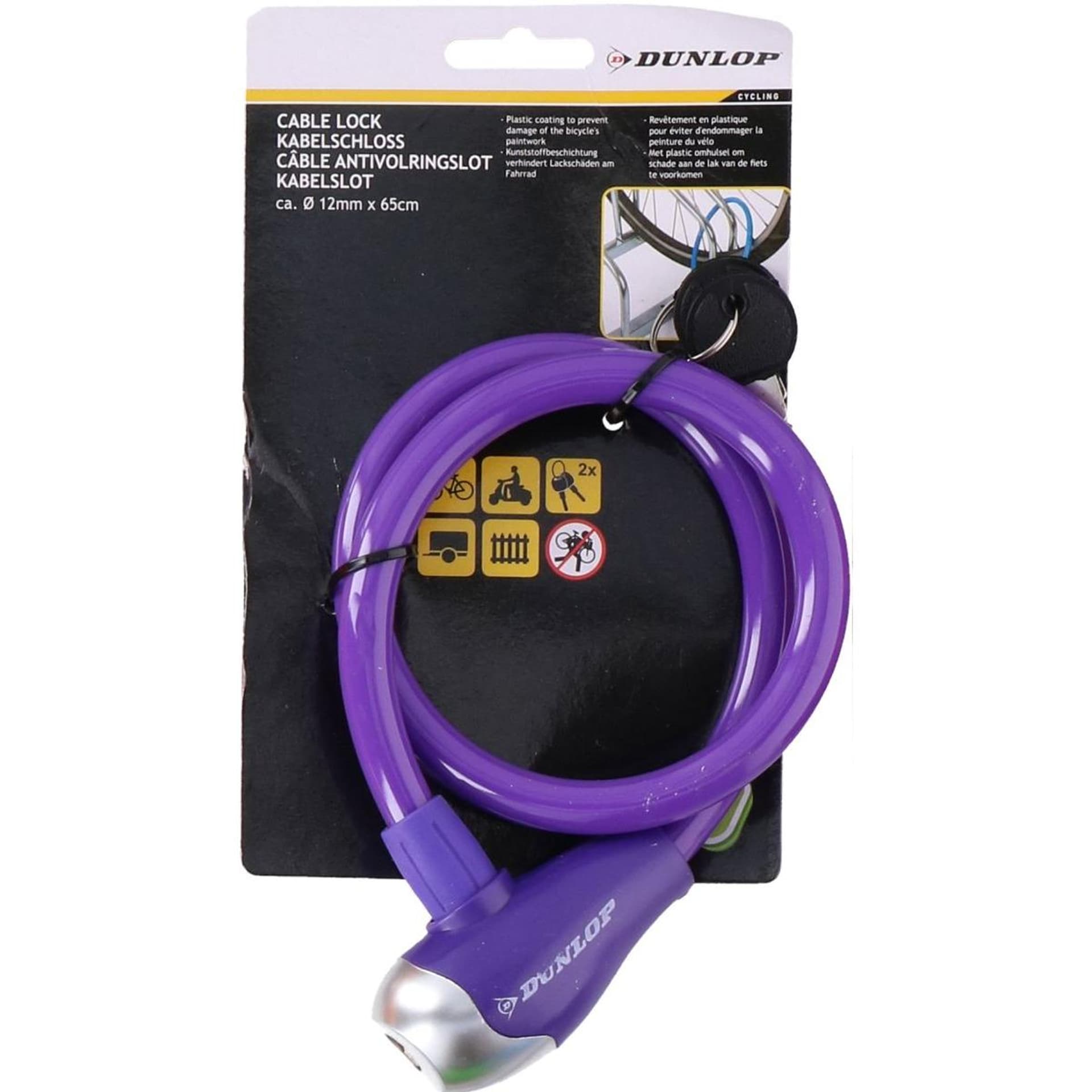 

ZAPIĘCIE ROWEROWE SPIRALNE NA KLUCZ 1.2x65CM DUNLOP - FIOLET