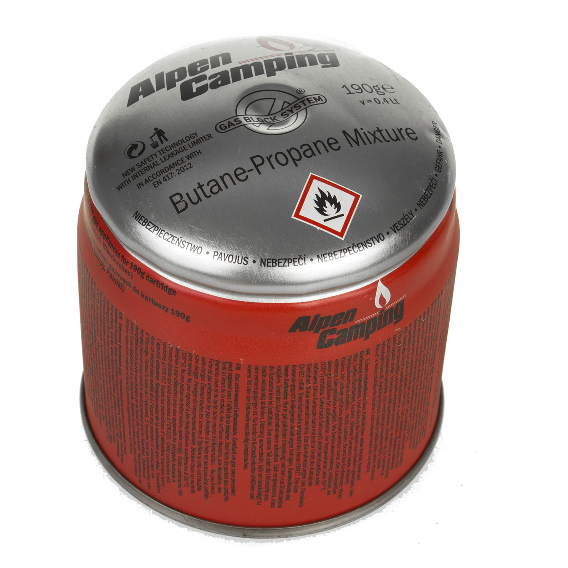 

Kartusz gazowy 400ml Alpen Camping. certyfikat: Pi 0437, zgodny z normą EN417, propan-butan, zakres -10°c do+ 40°c, system GAS S