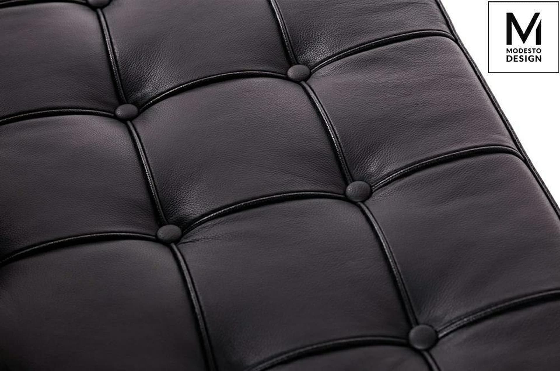 

MODESTO sofa dwuosobowa BARCELON czarna - ekoskóra, stal polerowana