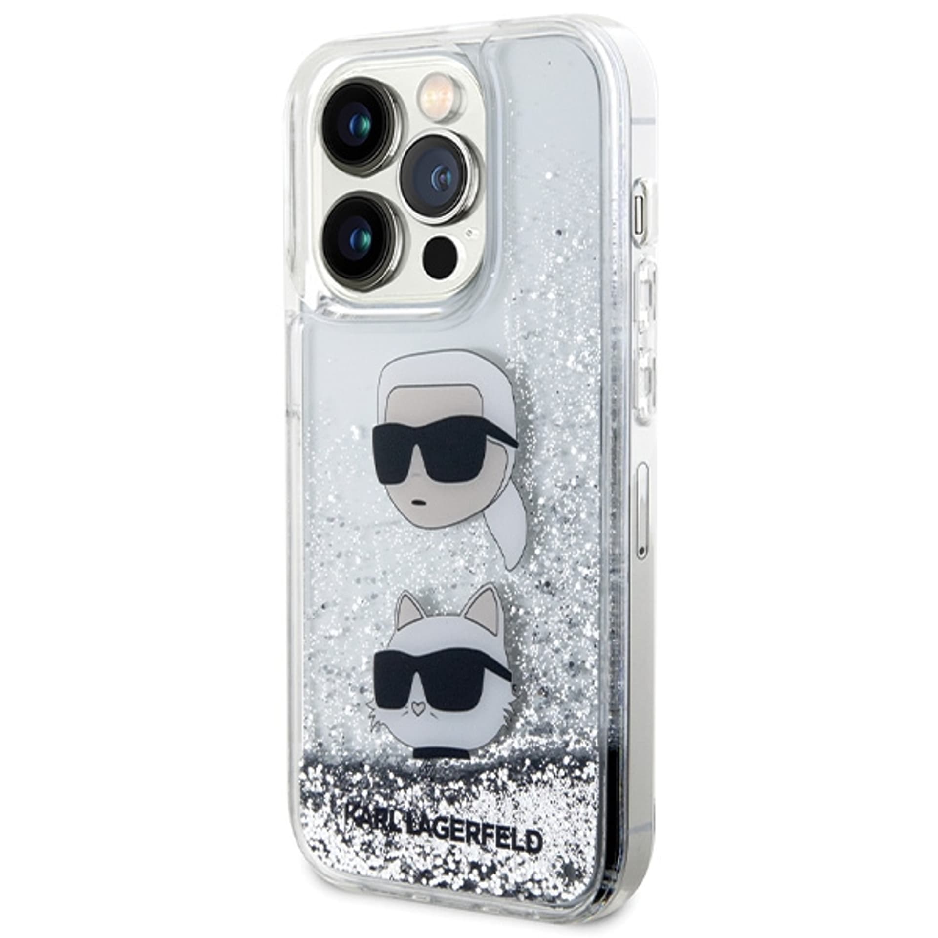 

Karl Lagerfeld KLHCP14LLDHKCNS iPhone 14 Pro 6.1" srebrny/silver hardcase Liquid Glitter Karl & Choupette Heads