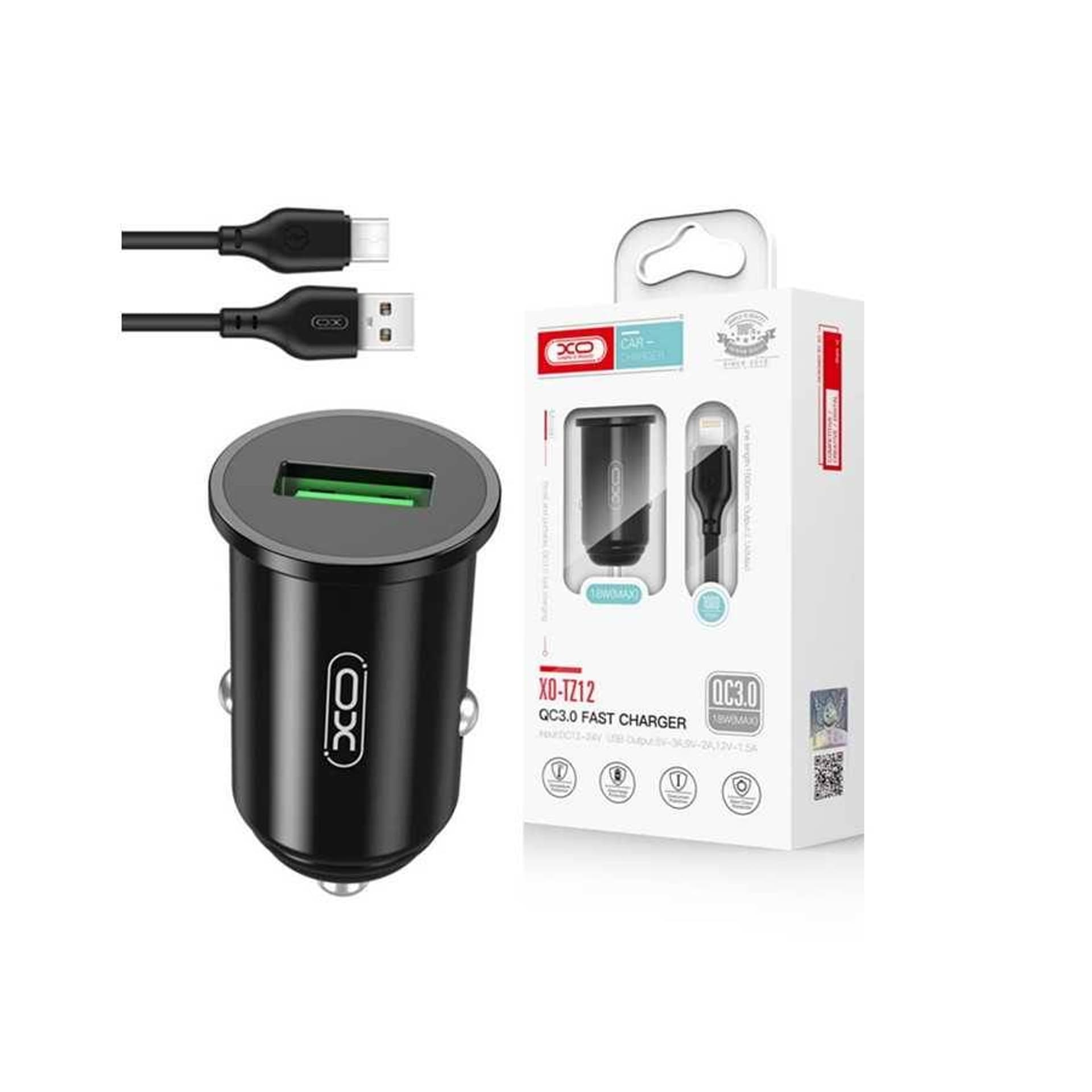 

Ładowarka Samochodowa 18W QC3.0 USB + Kabel USB - USB-C XO TZ12 czarne