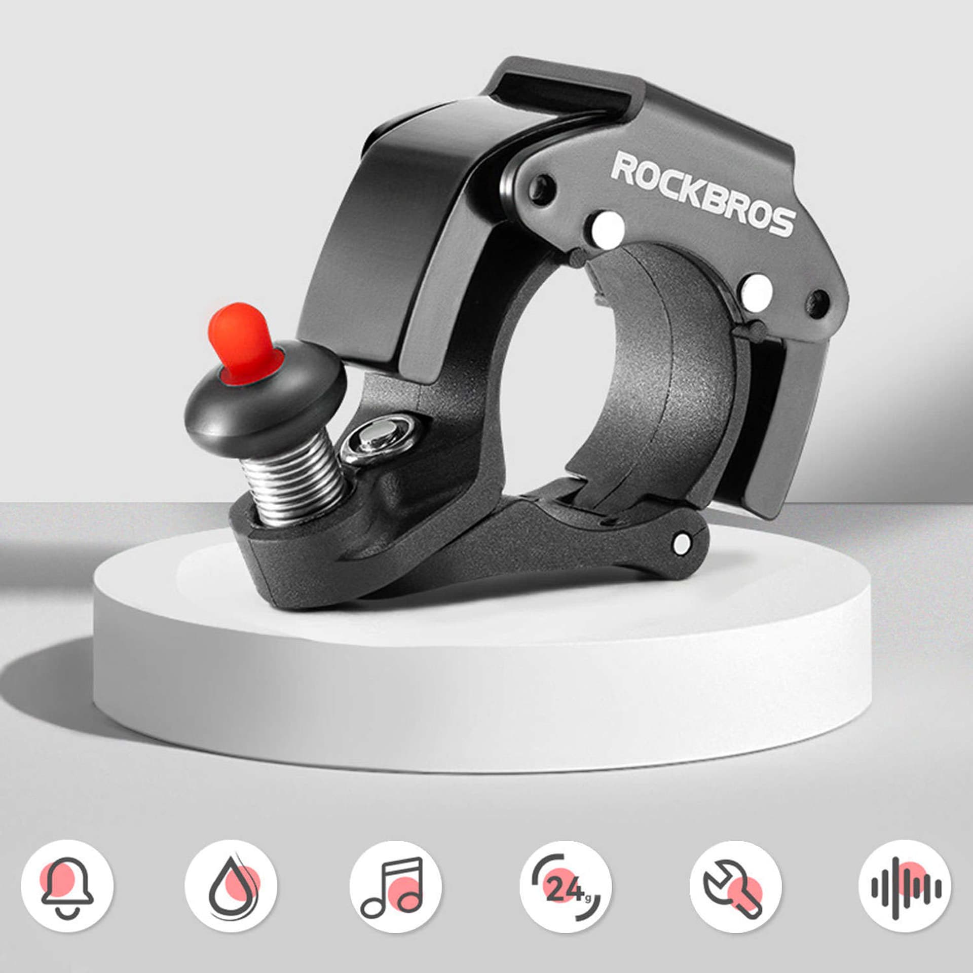 

Dzwonek rowerowy do roweru uniwersalny RockBros Big Ring aluminiowy mocny na kierownicę 100dB wodoodporny czarny