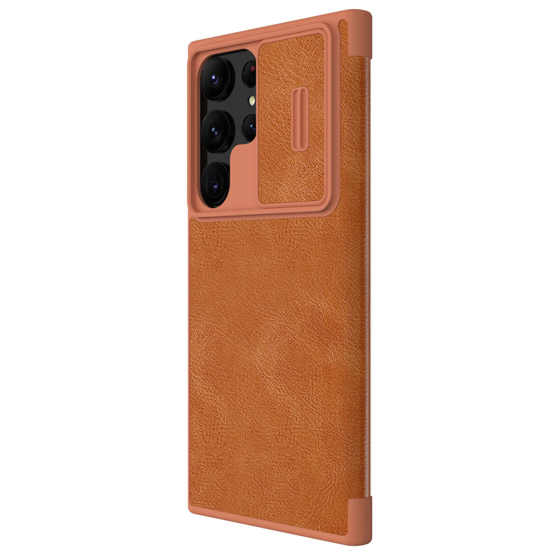 

Nillkin Qin Leather Pro Case etui Samsung Galaxy S23 Ultra pokrowiec z klapką osłona na aparat brązowe