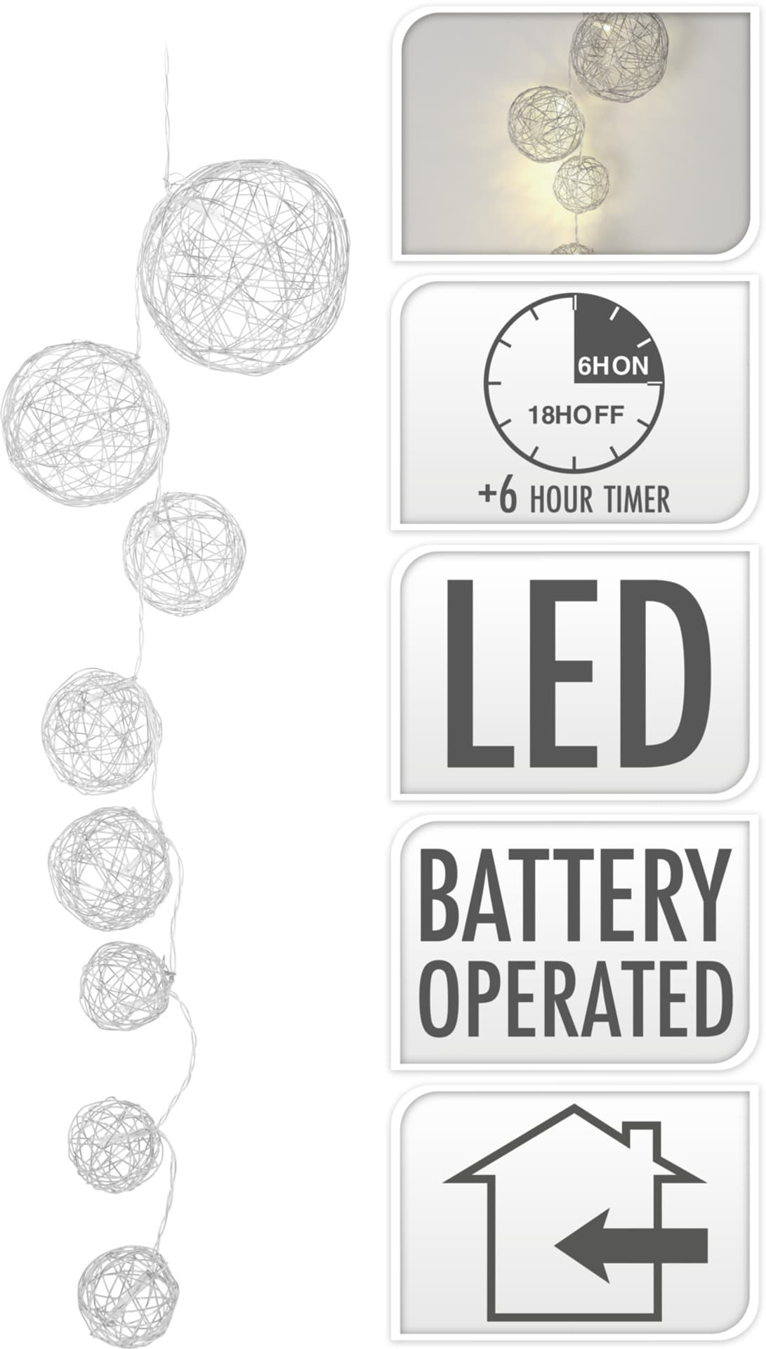 

GIRLANDA LED 8L 90CM KULE na baterie 2x AA 1,5V