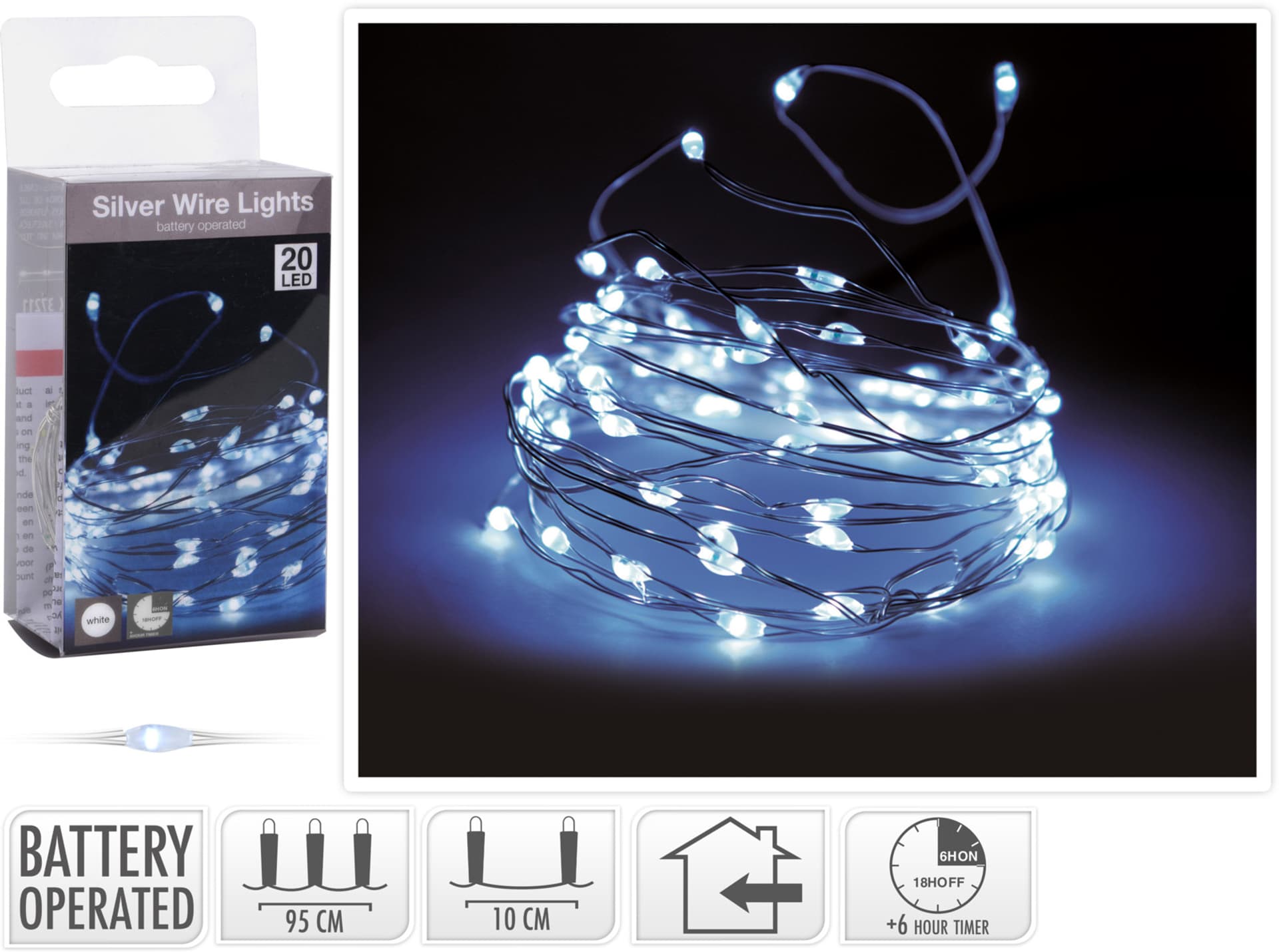 

ŁAŃCUCH LED 20L BIAŁY na baterie timer 1m 2x AA 1,5V