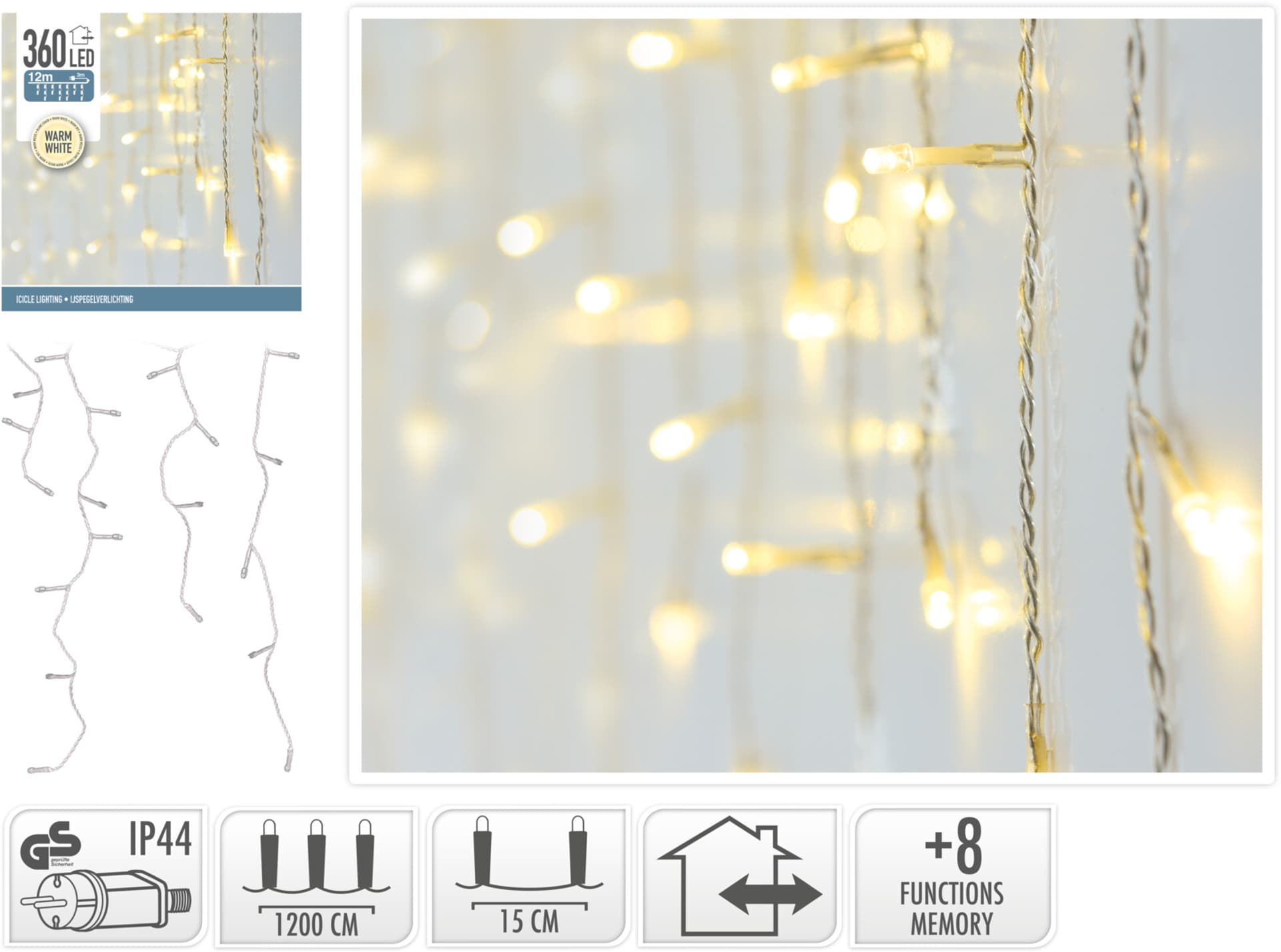 

Girlanda LED 360L WARM WHITE zewnętrzna 12m +8 funkcji