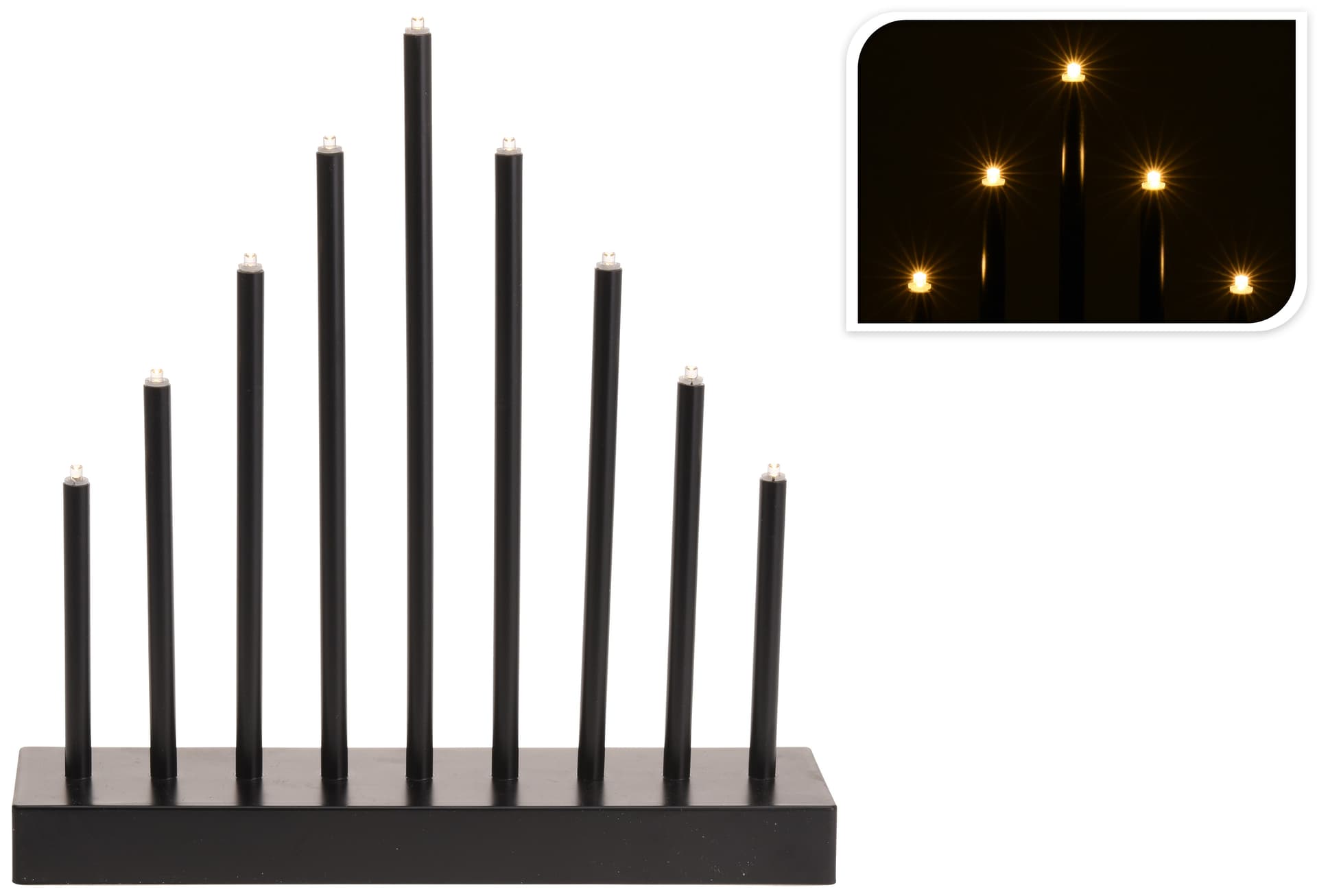 

ŚWIECZNIK Z LAMPKAMI 9LED CIEPŁY 25X6XH6CM