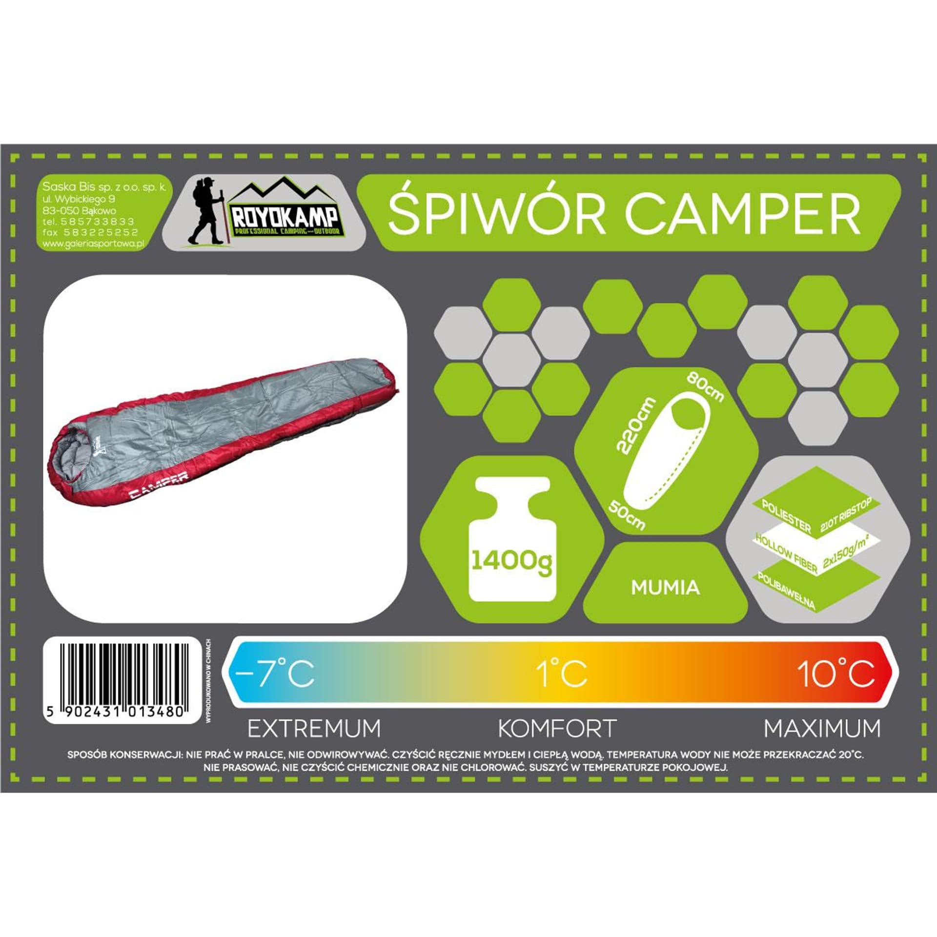 

ŚPIWÓR MUMIA CAMPER SZARO CZERWONY KOMPRESJA 220x80x50CM ENERO CAMP