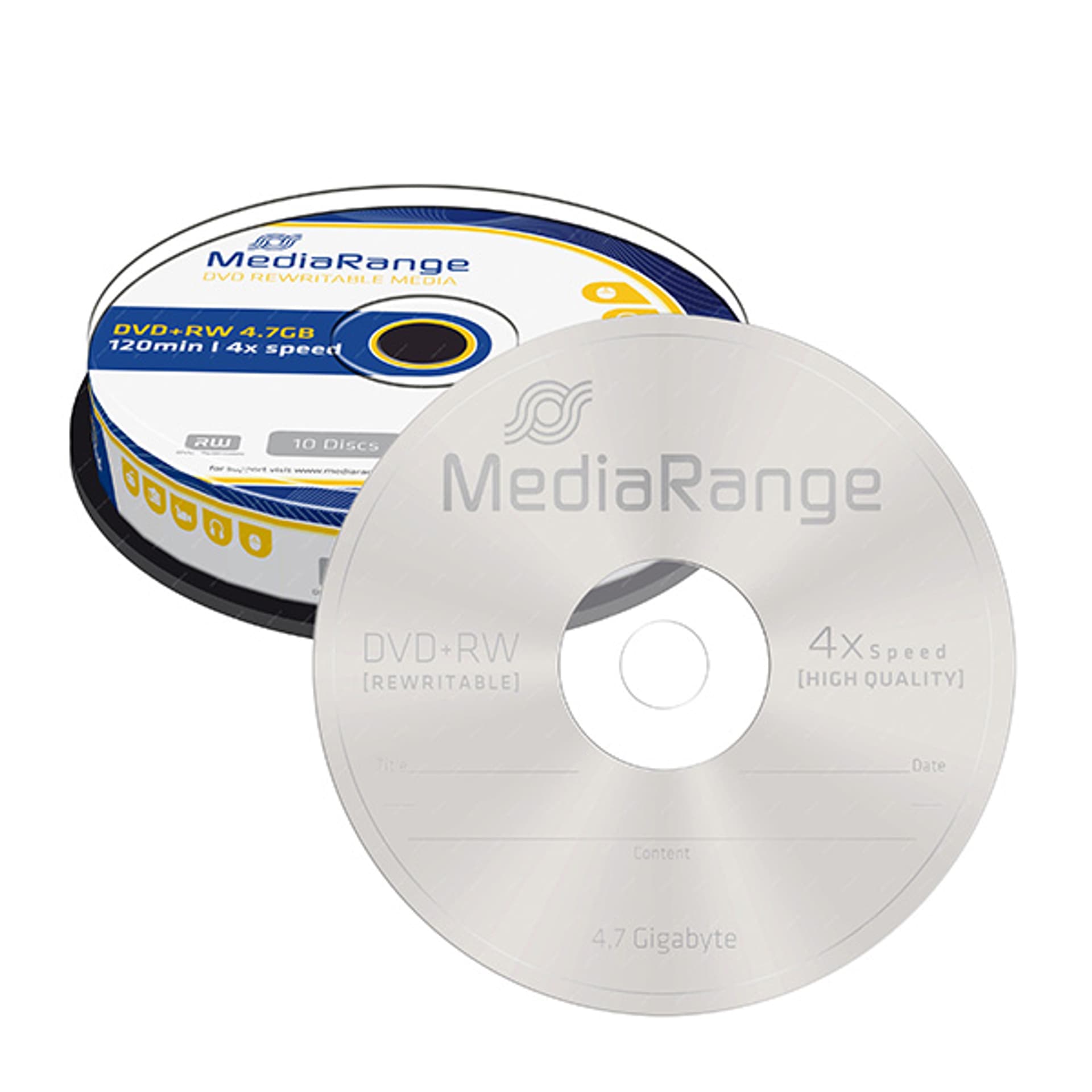 

Mediarange DVD+RW, Double Layer Gnkjet Printable, MR451, 4.7GB, 4x, cake box, 10-pack, bez możliwości nadruku, 12cm, do archiwizac