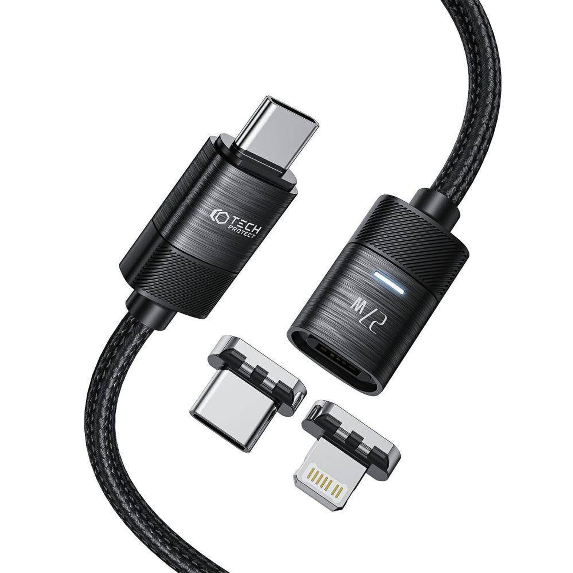 

Magnetyczny Kabel 2w1 PD27W/3A 2m USB - USB-C + iPhone Lightning Tech-Protect Ultraboost czarny