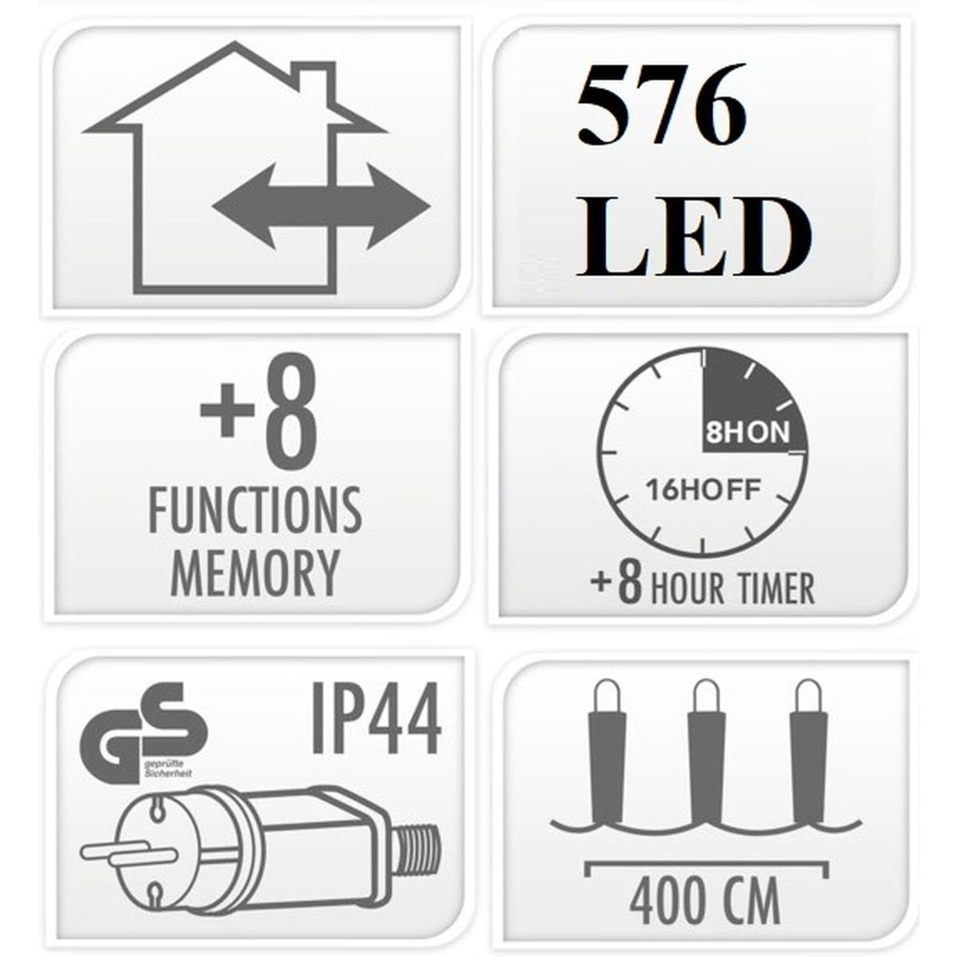 

LAMPKI CHOINKOWE ŁAŃCUCH ŚWIETLNY 576 LED TIMER ZIMNY CIEPŁY BIAŁY