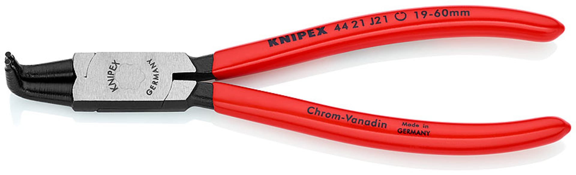 

Szczypce Segera do pierścieni osadczych wewn. 170 mm, wygięte 90°, 44 21 J21, KNIPEX