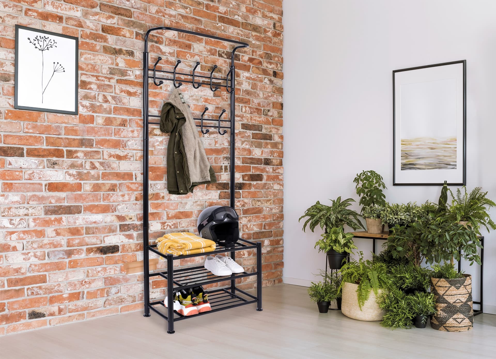 

Wieszak industrialny do przedpokoju z siedziskiem loft Ramos czarny