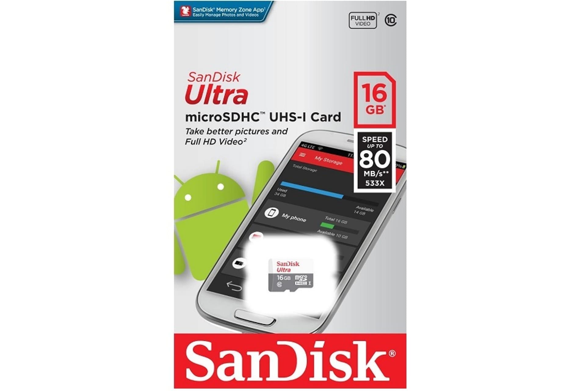 

PAMIĘĆ SECUREDIGITAL SANDISK 16GB MICRO SDXC UHS-I ULTRA 80 MB/s ANDROID