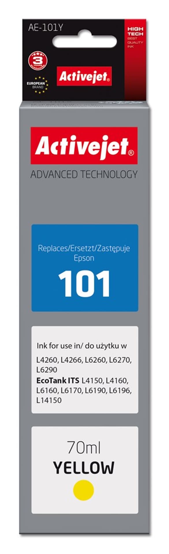 

Activejet AE-101Y Tusz Buteleczka z atramentem (zamiennik Epson 101; Supreme; 70 ml; yellow)