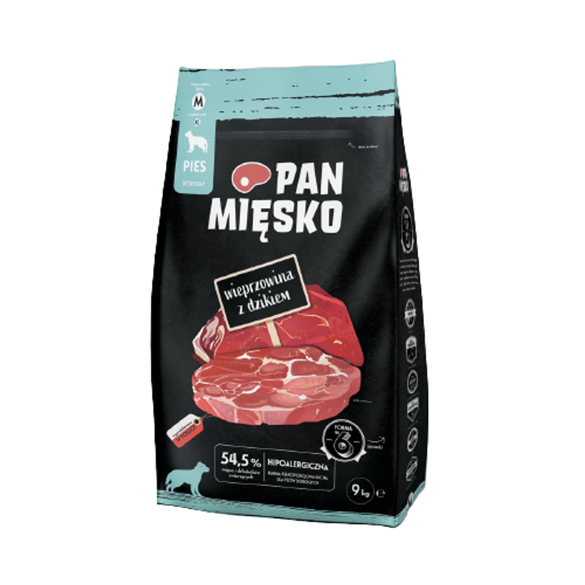 

PAN MIĘSKO karma sucha dla psa wieprzowina z dzikiem, chrupki M 9kg