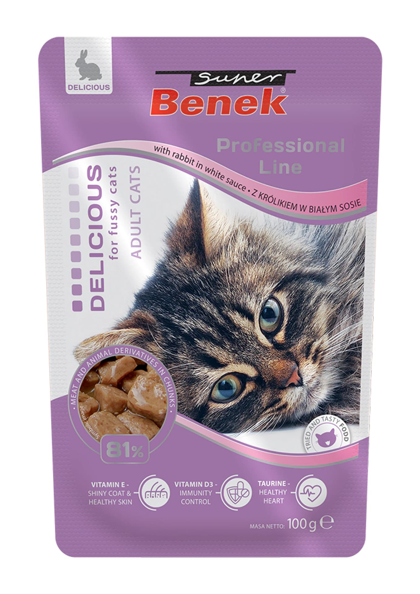 

SUPER BENEK Saszetka dla kotów wybrednych królik w białym w sosie 100g
