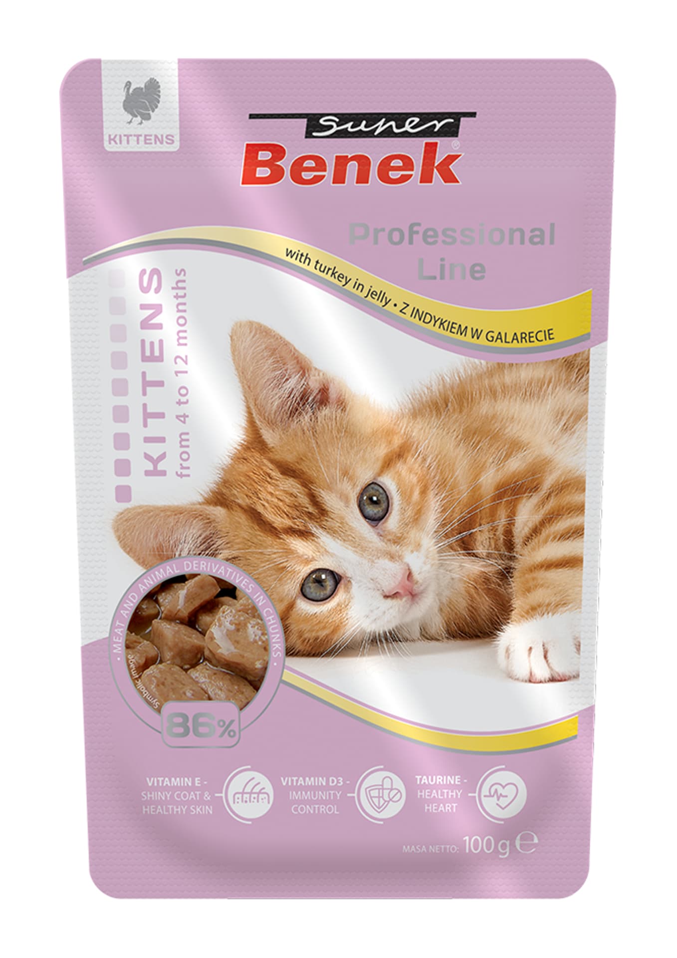 

SUPER BENEK Saszetka dla młodych kotów indyk w galarecie100g