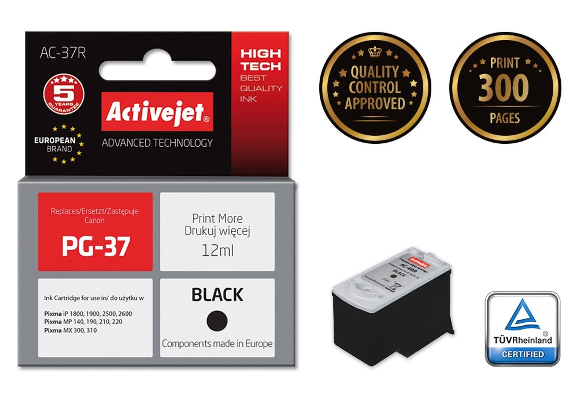 

Activejet AC-37R Tusz (zamiennik Canon PG-37; Premium; 12 ml; czarny)