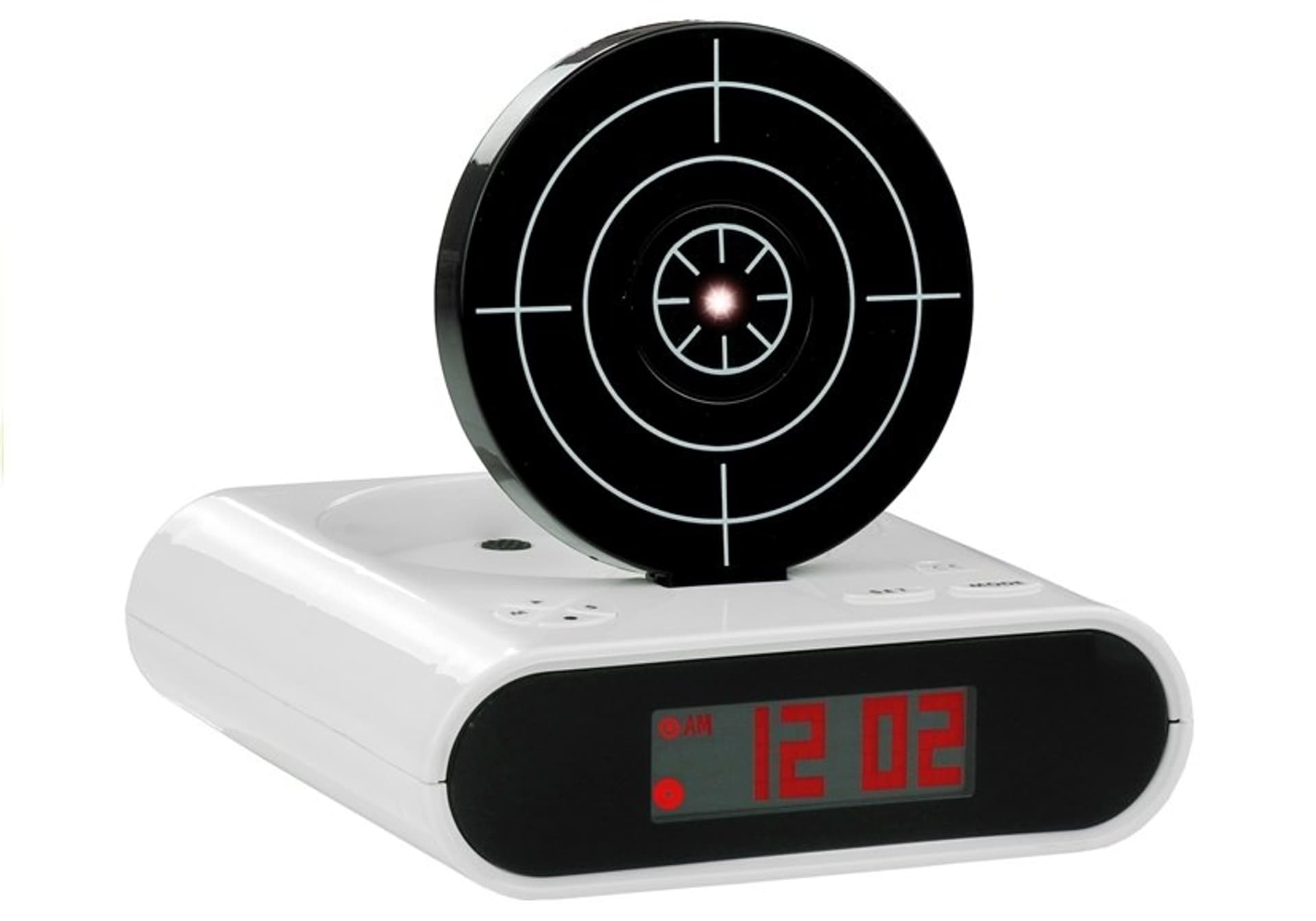 

Pistolet Laserowy z Tarczą Budzik Zegarek Biały