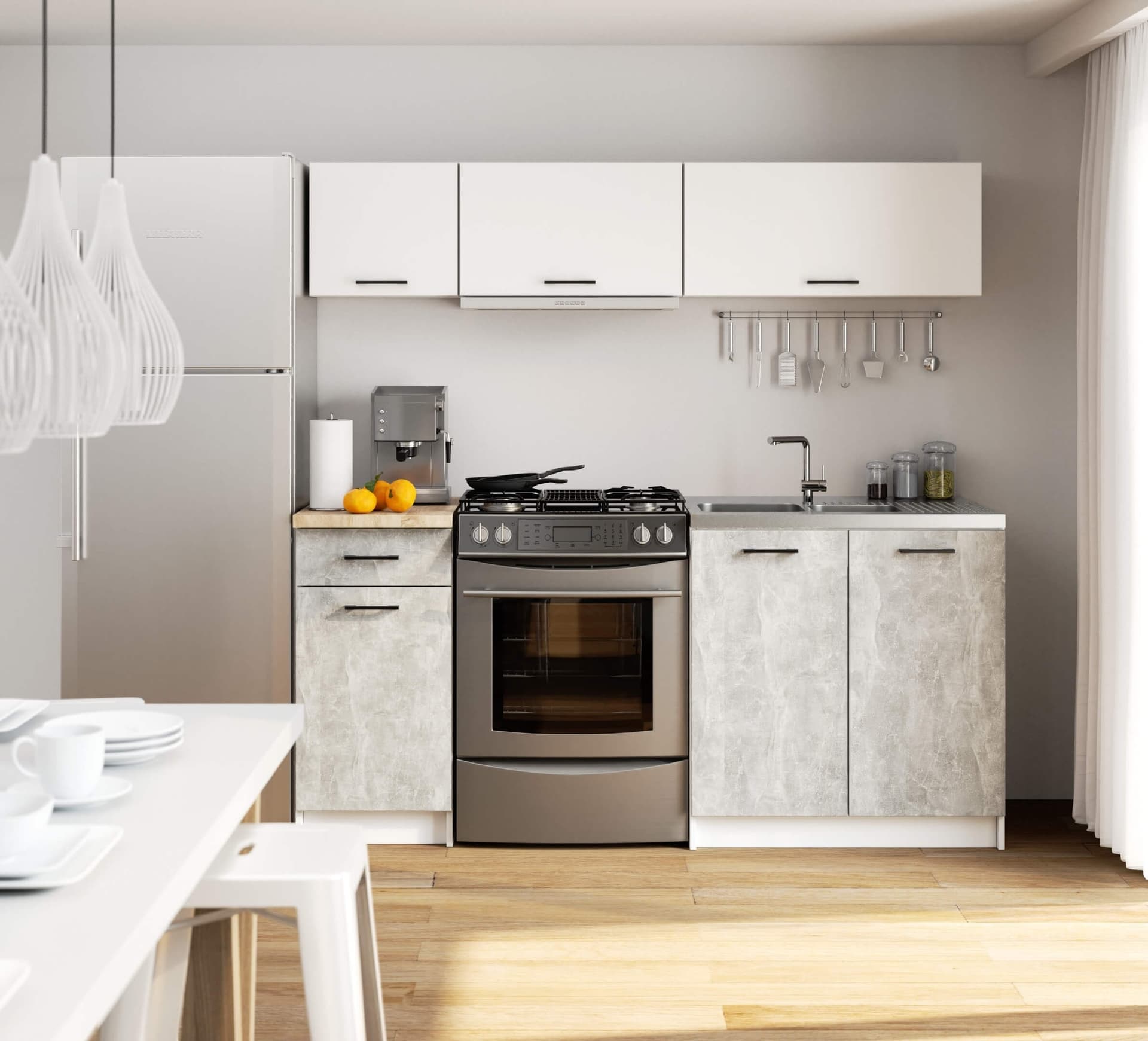 

MEBLE KUCHENNE ZESTAW OLIWIA G1 1.8M BIAŁY-BETON