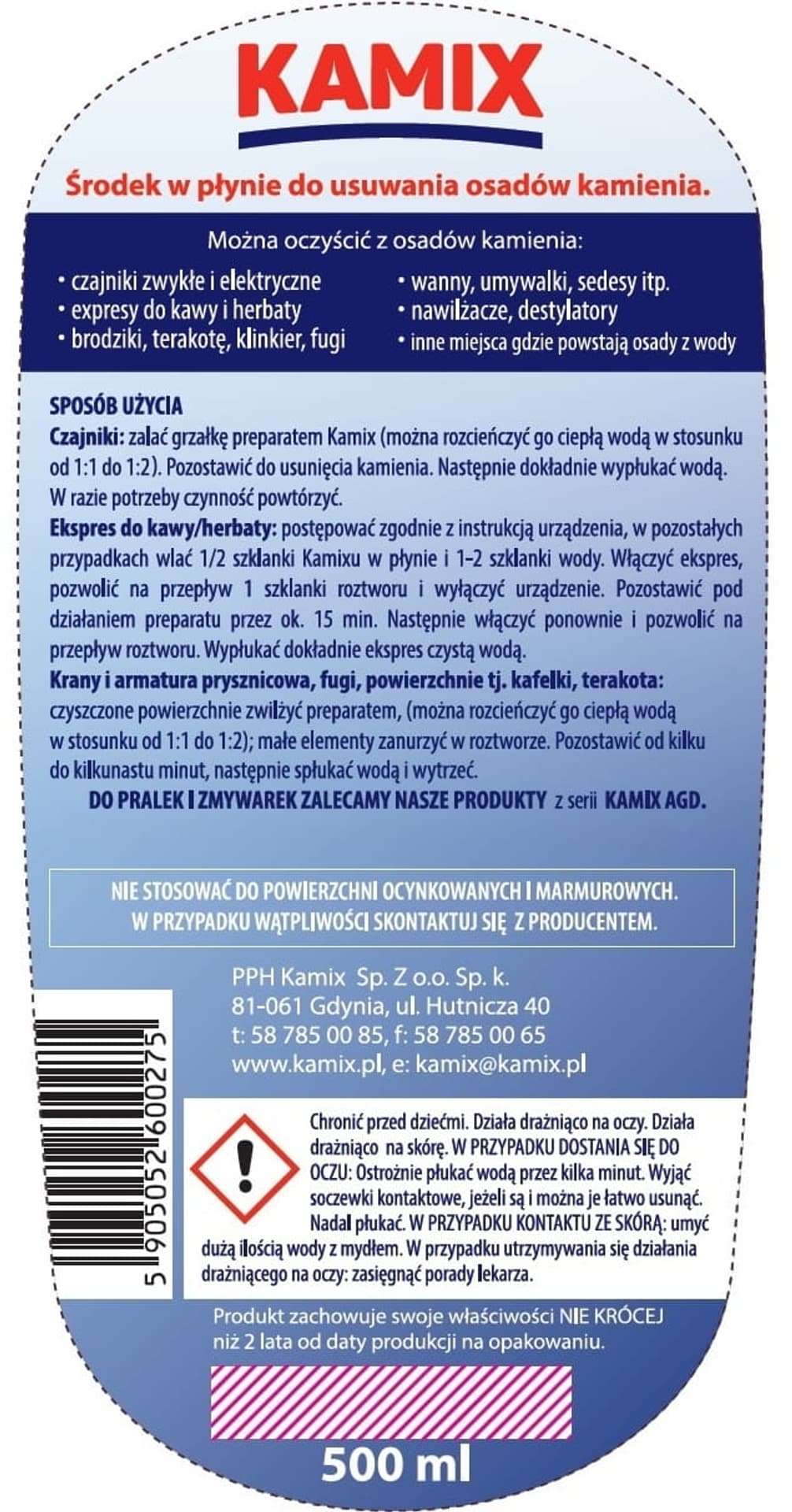 

Preparat do usuwania kamienia KAMIX odkamieniacz w płynie do ekspresów i czajników 500ml