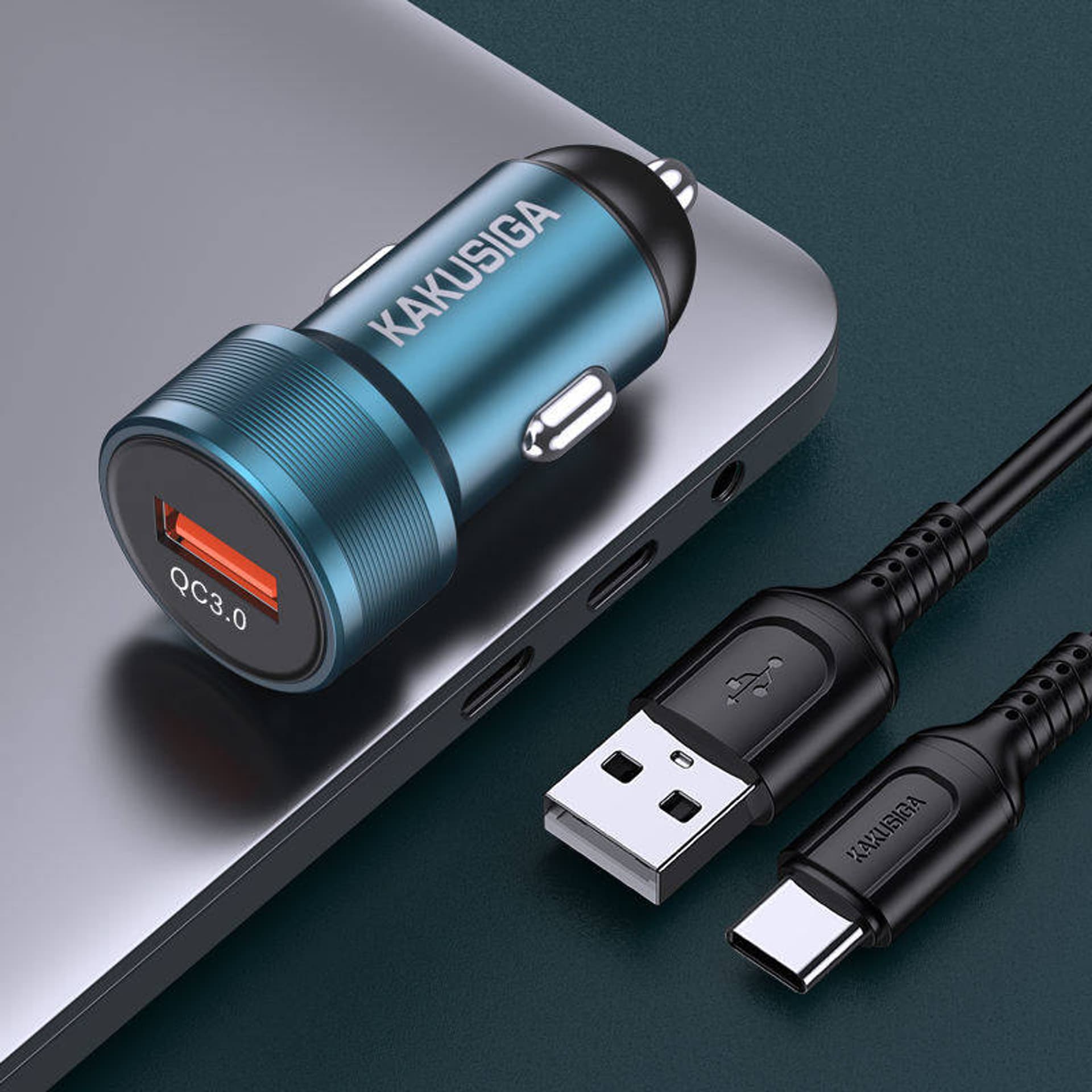 

Ładowarka Samochodowa 18W USB + Kabel USB - USB-C KAKUSIGA KSC-1052 czarna