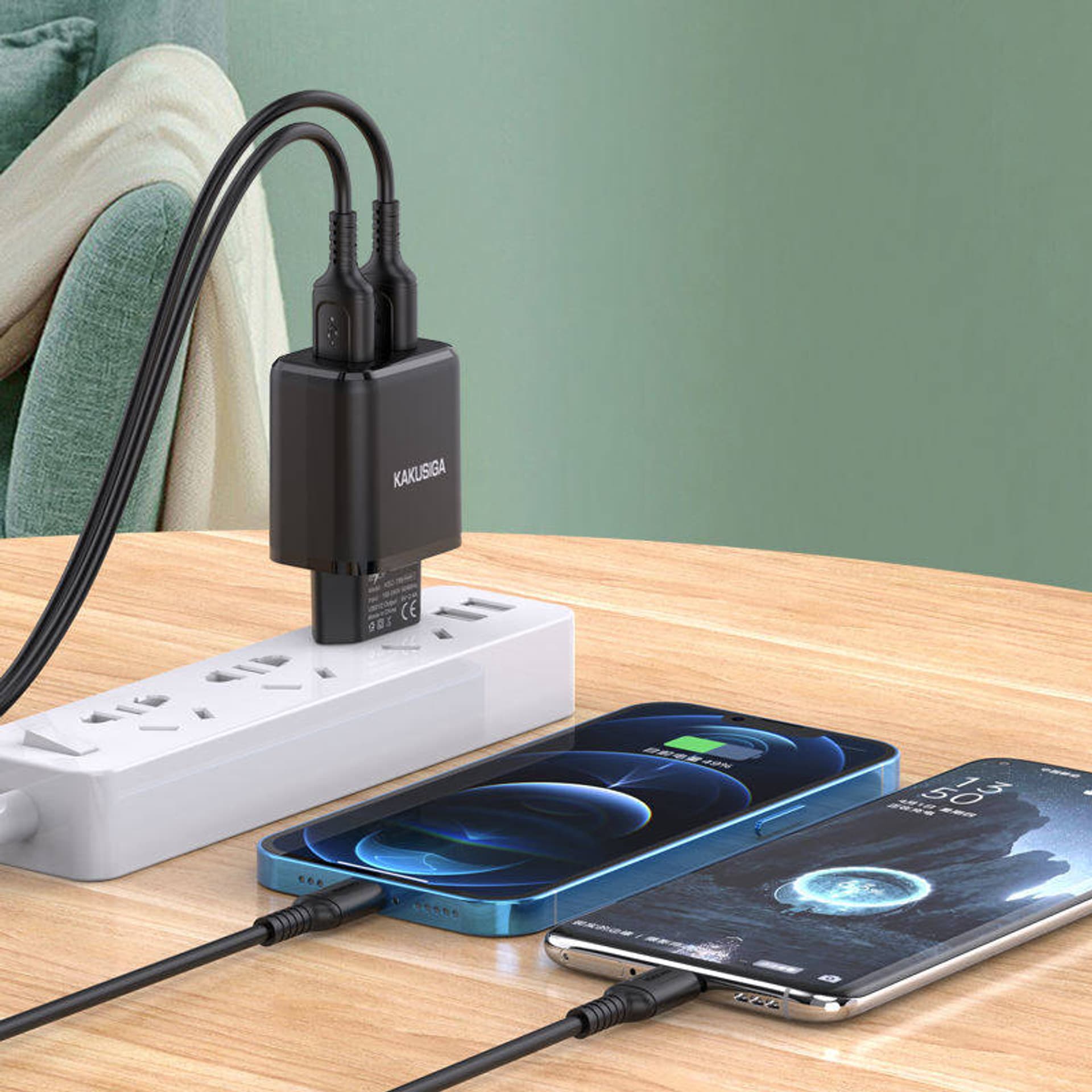 

Ładowarka Sieciowa 2,4A 2x USB + Kabel USB - USB-C KAKUSIGA KSC-793 czarna