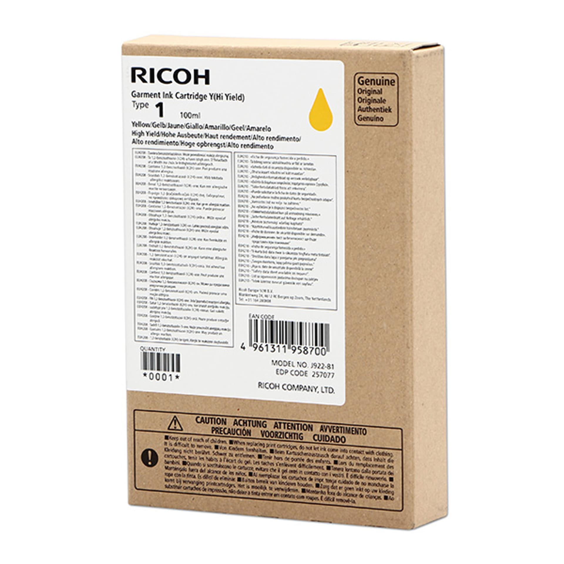 

Ricoh oryginalny ink (DTG) typ 100, yellow, 500s, 100ml, 257077, Ricoh Ri 100 DTG, Dtg) typ 100/yellow/500s/100ml/257077/ricoh ri 100 dt