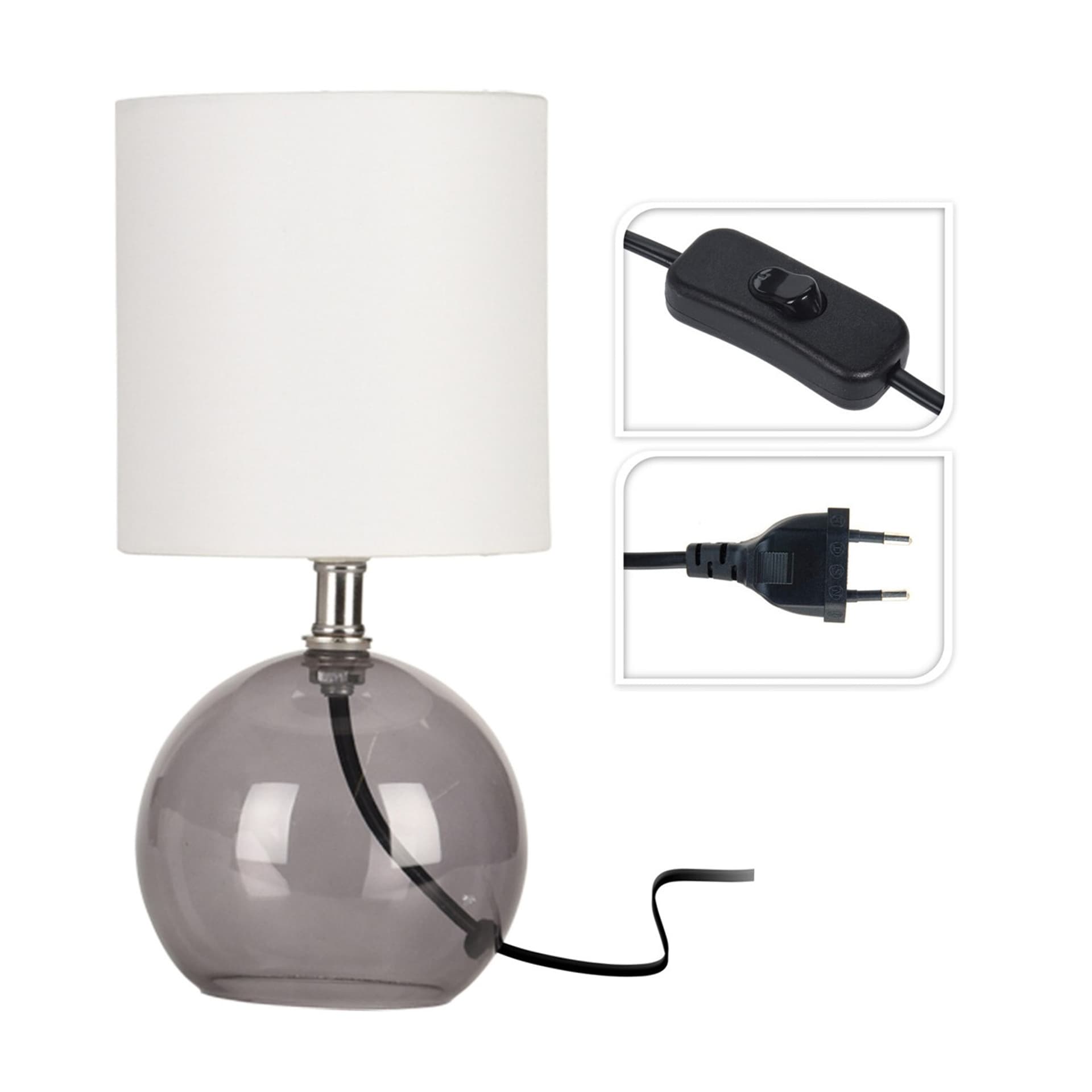 

Lampa stojąca biała ze szklaną podstawą