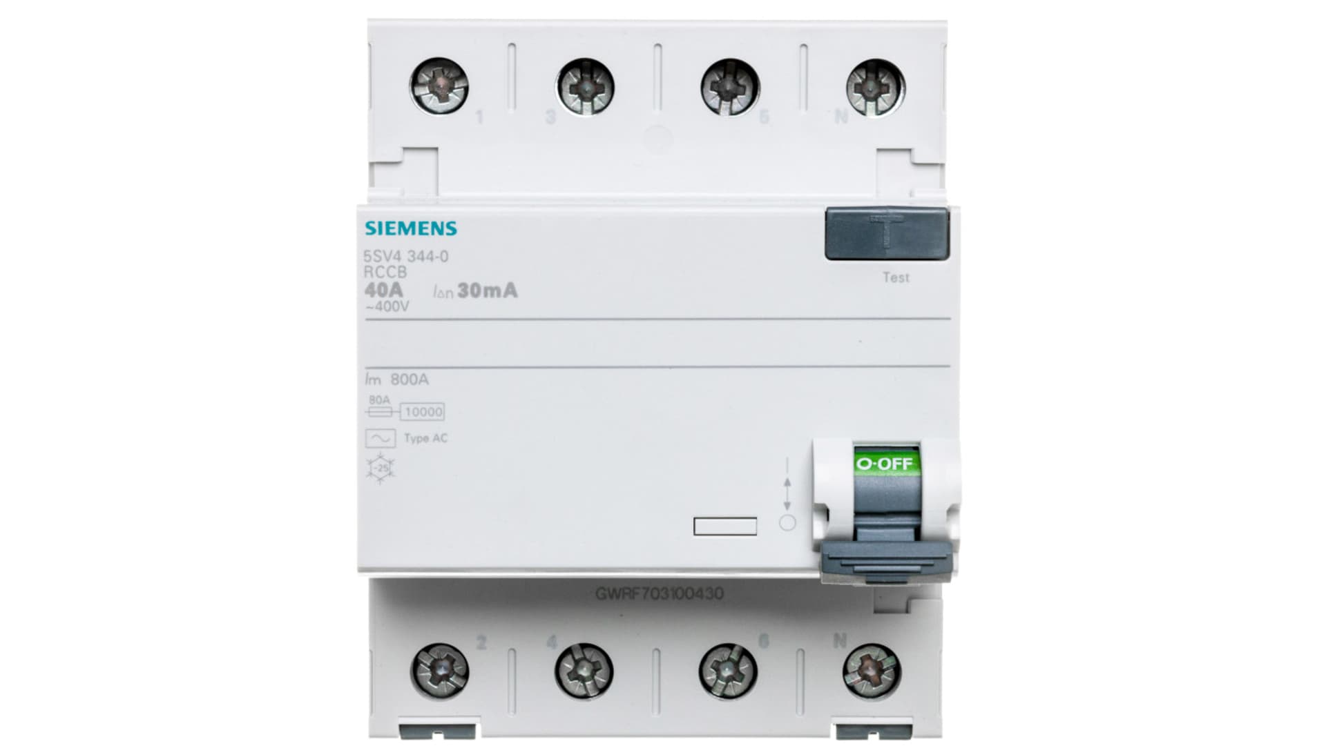 

Wyłącznik różnicowoprądowy 4P 40A 0,03A Typ AC 30mA 400V SENTRON 5SV4344-0
