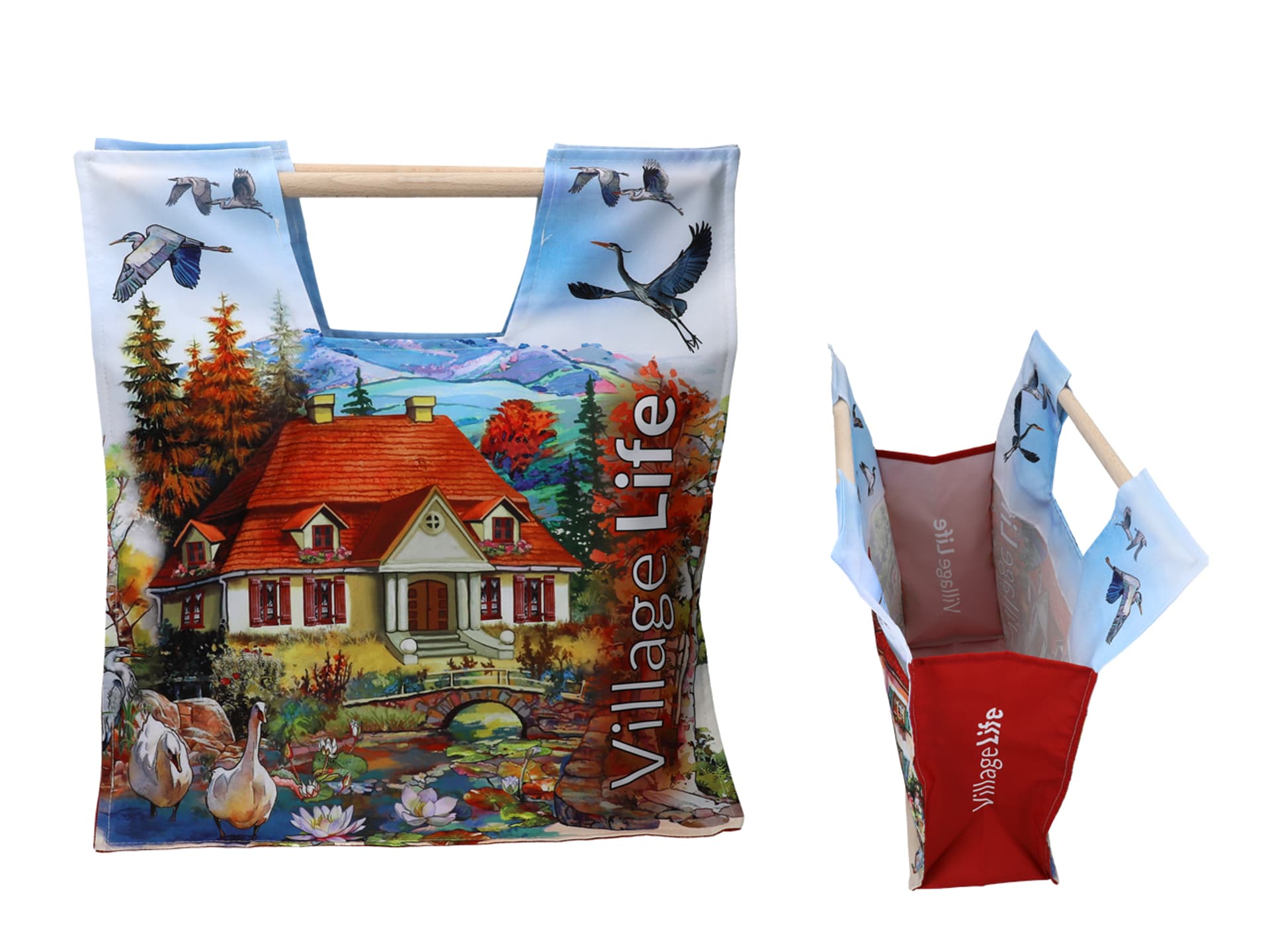 

Torba z drewnianym uchwytem - Village Life (CARMANI)