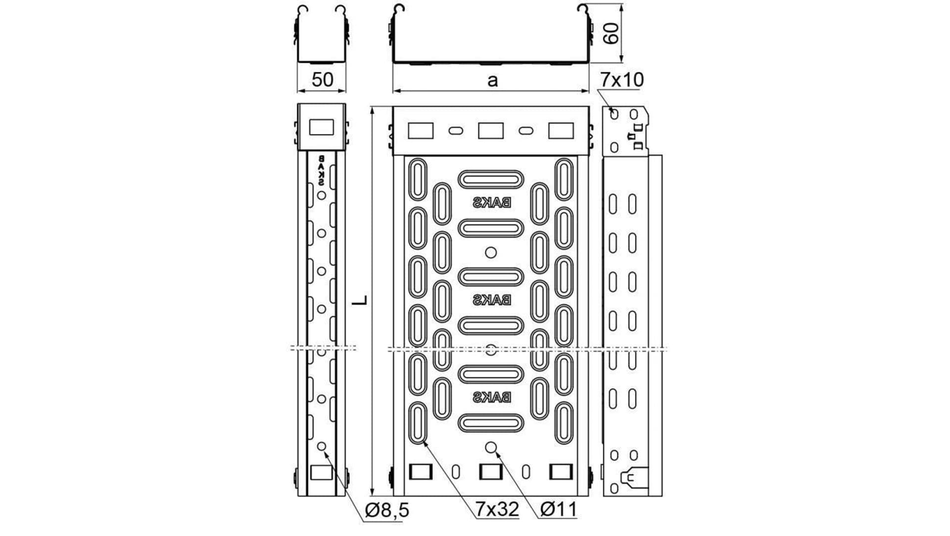 

Korytko kablowe perforowane 200x60 grubość 0,7 mm KFL200H60/2 161523 /2m/