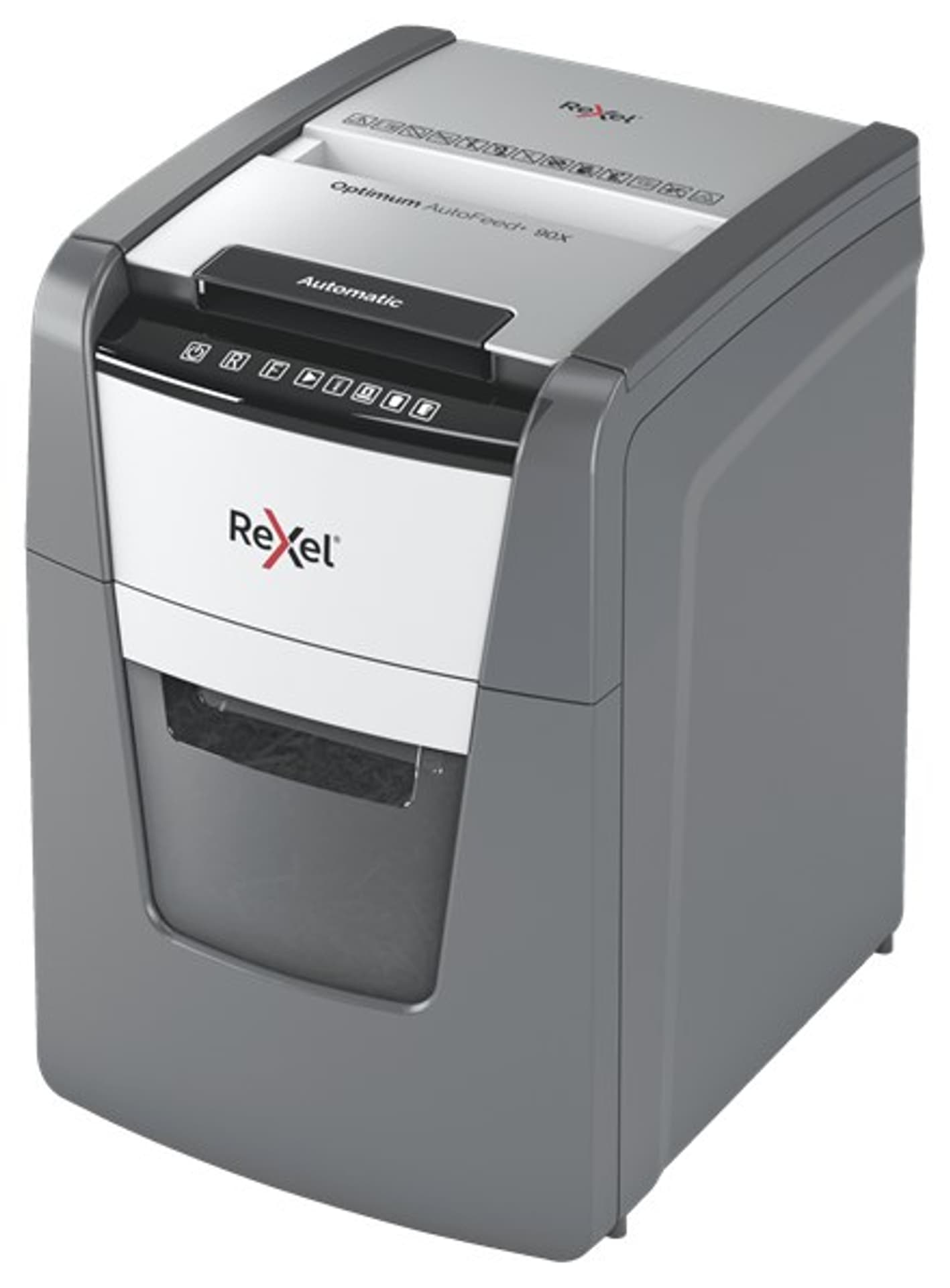 

Niszczarka Rexel Optimum AutoFeed+ 90X, (P-4), 90 kartek, 34 l kosz, P-4)/90 kartek/34 l kos