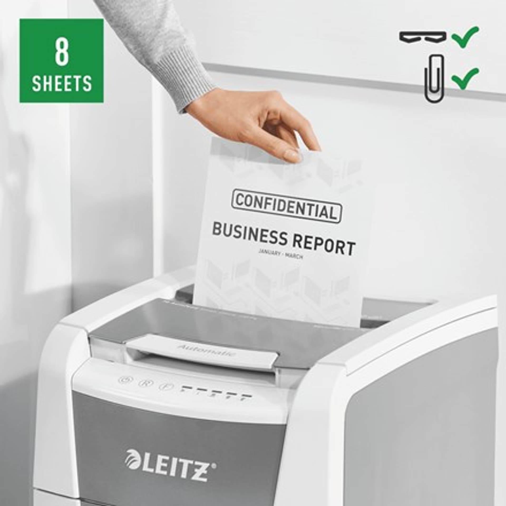 

Leitz Niszczarka IQ AutoFeed 100, P4, 100 kartek, 34 l kosz