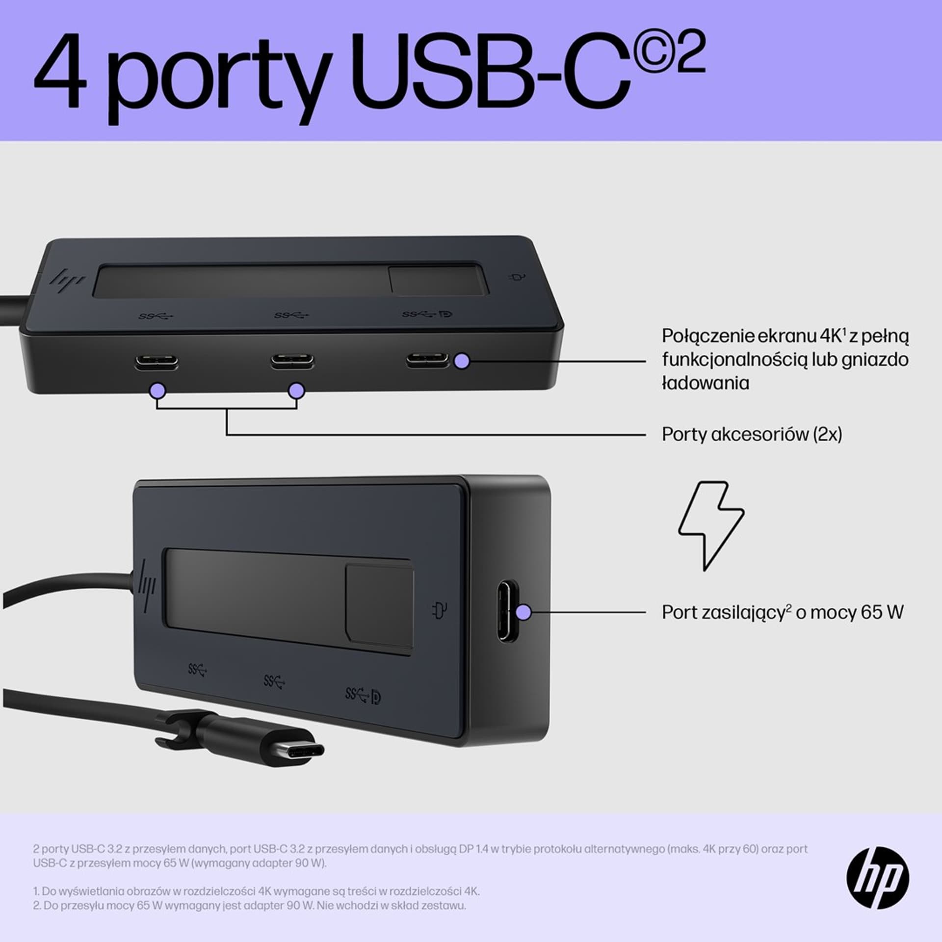 

Hub HP USB-C 4K 6G842AA 4 porty USB-C Czarny