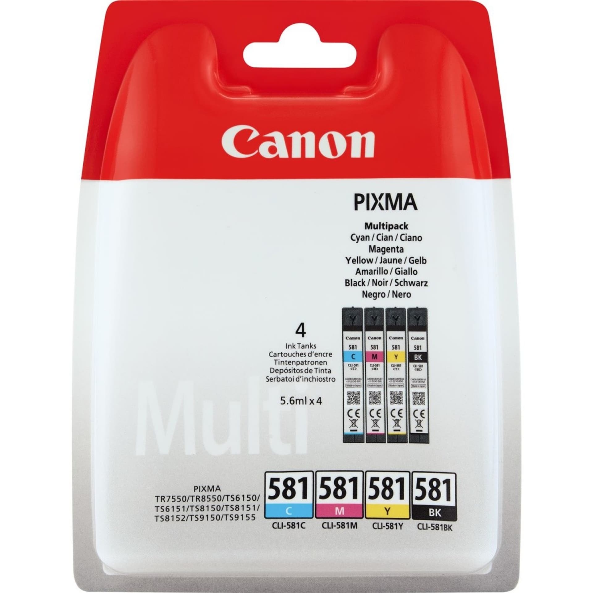 

Canon oryginalny ink / tusz CLI581 CMYK Multi Pack, CMYK, blistr, 4*5,6ml, 2103C004, Canon 4-pack PIXMA TR8550,TS6150,TS6151,TS815