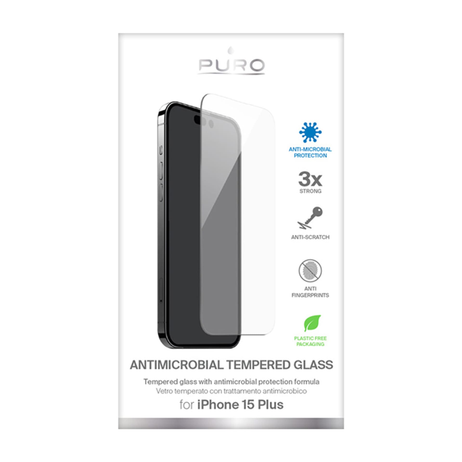 

PURO Anti-Bacterial Tempered Glass - Szkło ochronne hartowane z ochroną antybakteryjną iPhone 15 Plus