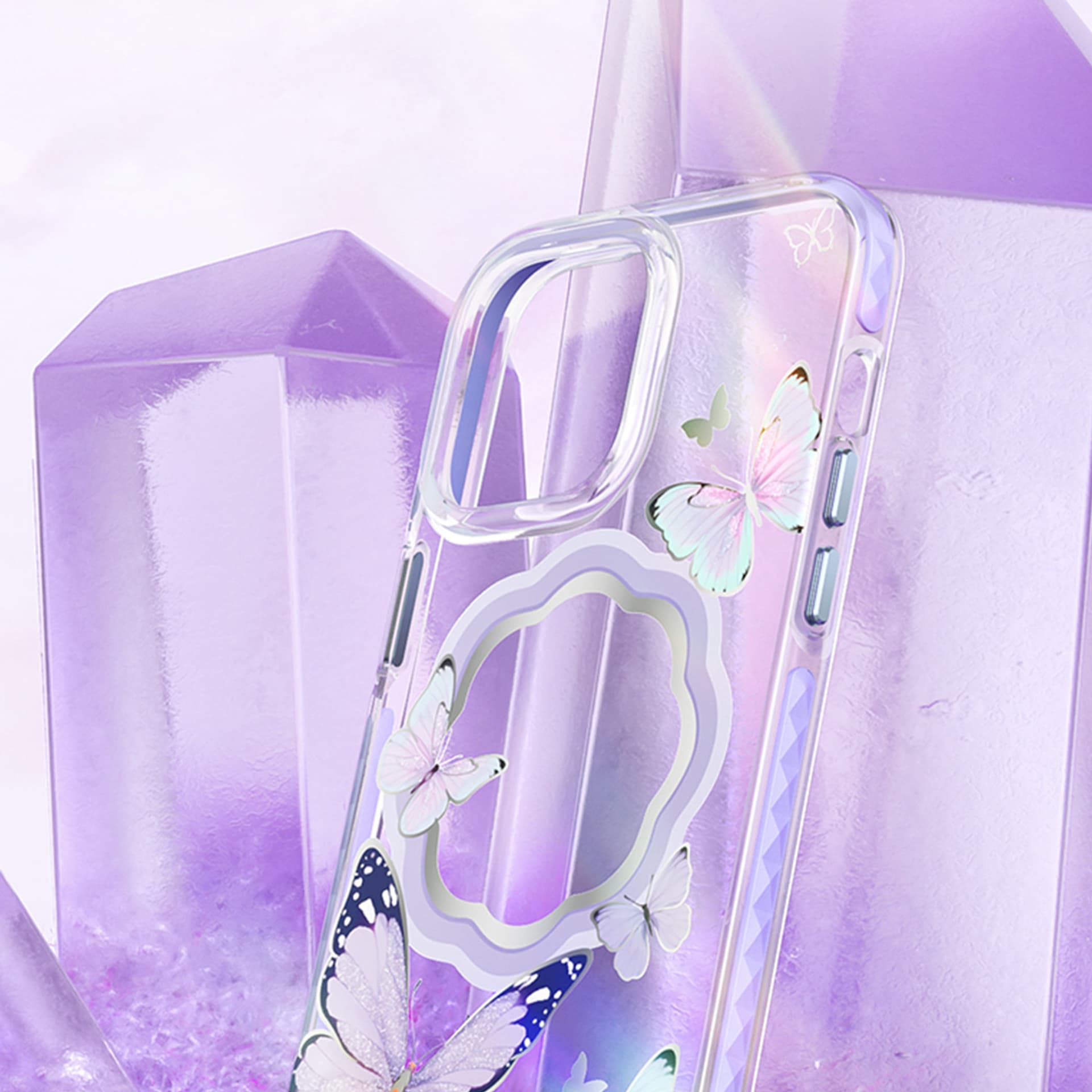 

Kingxbar Butterfly Series magnetyczne etui iPhone 14 MagSafe etui z motylami niebieskie