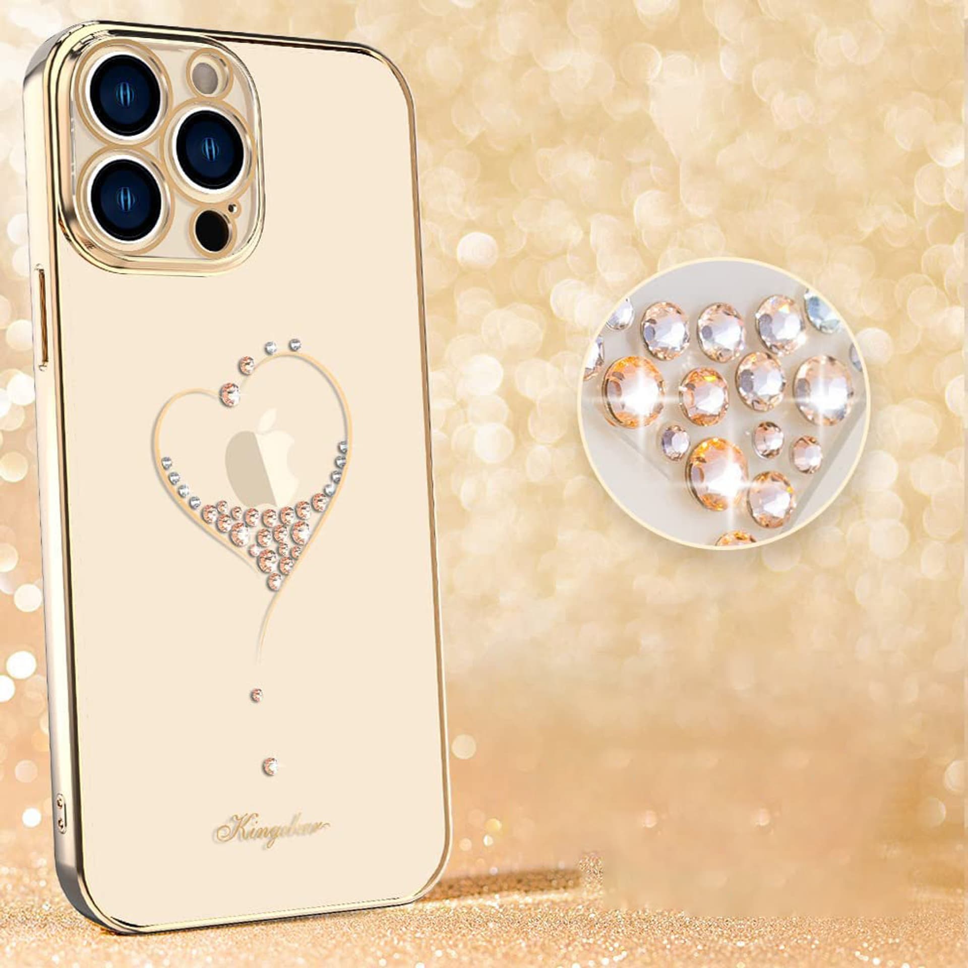 

Kingxbar Wish Series etui ozdobione oryginalnymi Kryształami Swarovskiego iPhone 13 złoty