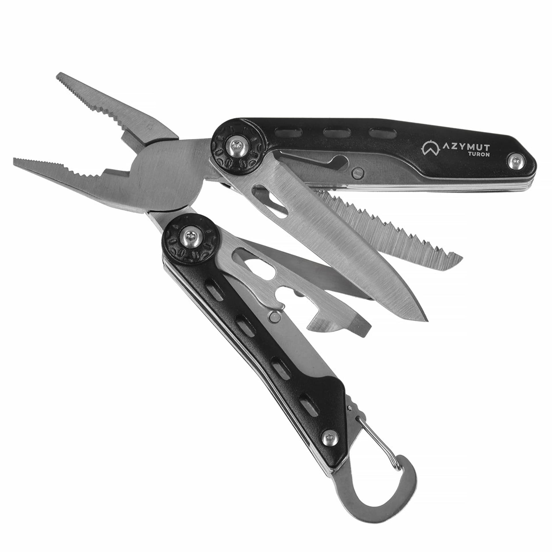 

Multitool AZYMUT Turon - 10 narzędzi + karabińczyk +kabura do pasa (H-P224108)